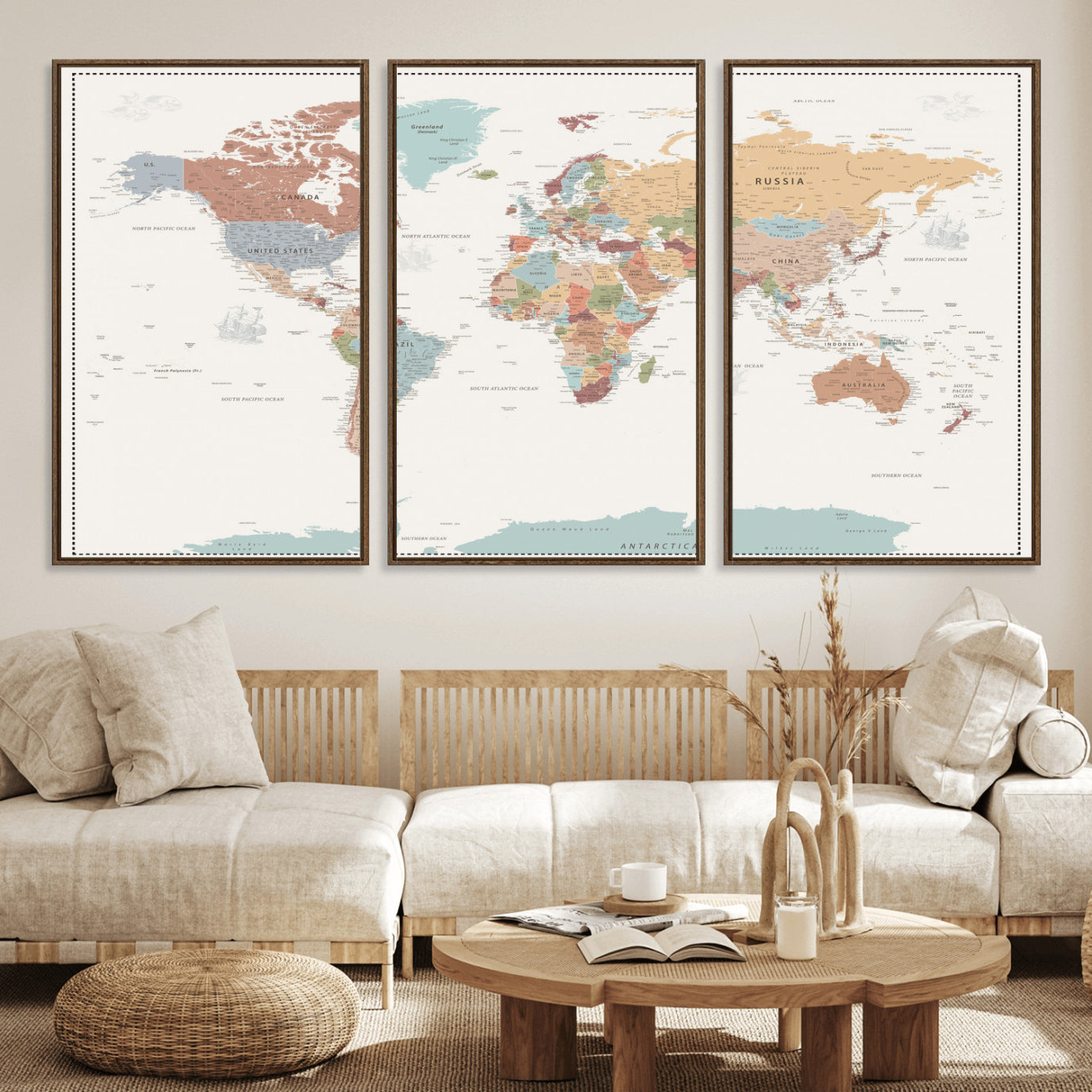 63447567-MGV-CV-36X24 - World Map Wall Art Canvas Print, Modern Decorative Framed Map Artwork Prints for Living Room, Office, Bedroom Wall Decor