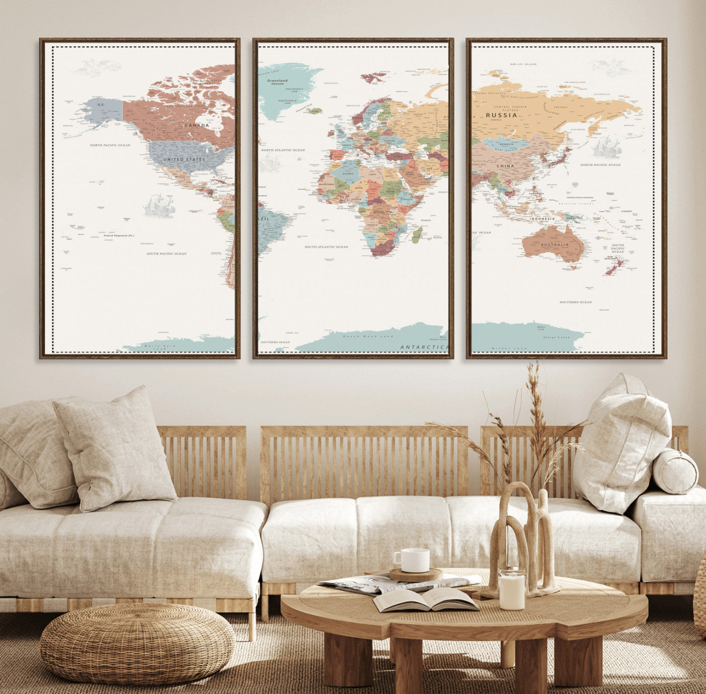 63447567-MGV-CV-36X24 - World Map Wall Art Canvas Print, Modern Decorative Framed Map Artwork Prints for Living Room, Office, Bedroom Wall Decor