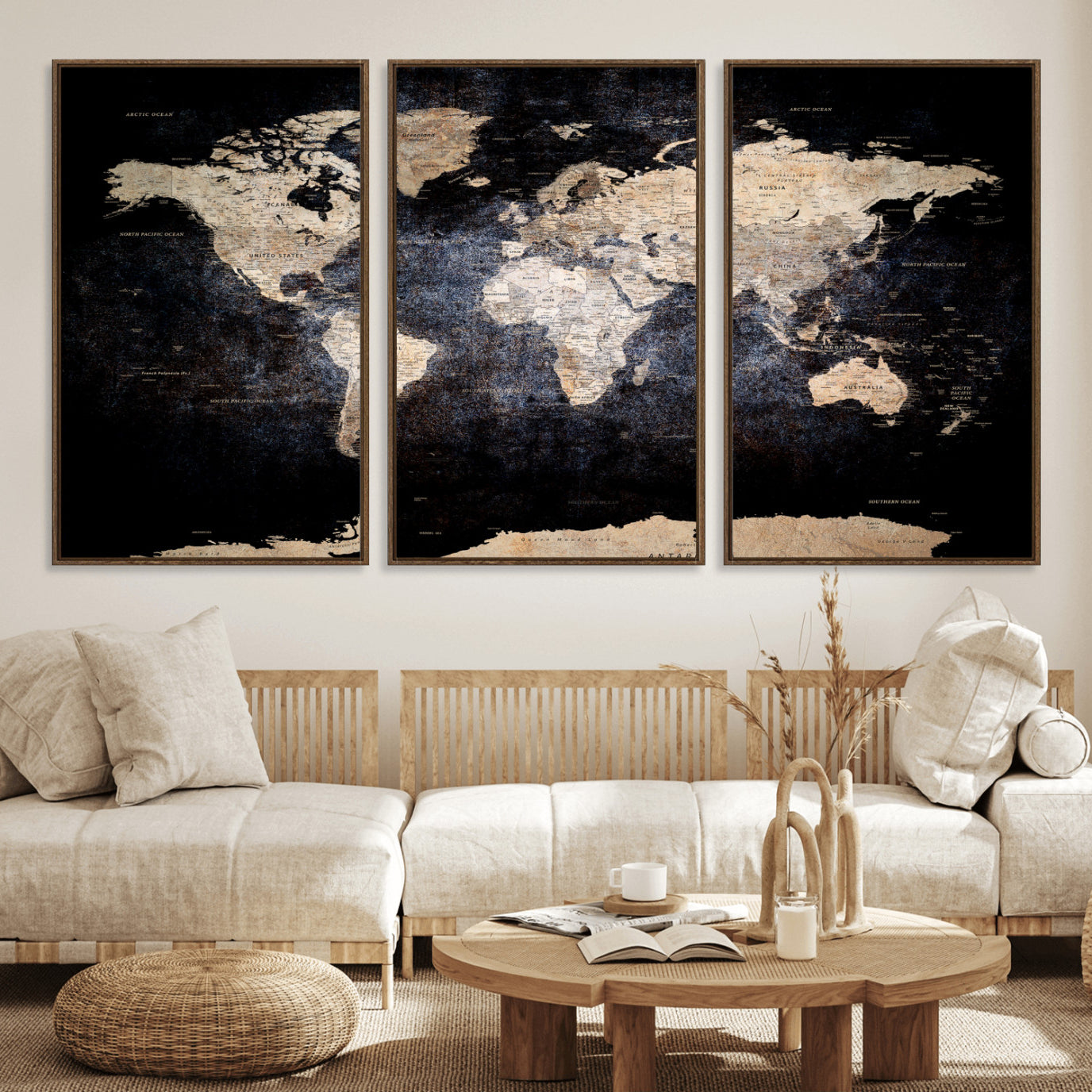 56713386-MGV-CV-36X24 - World Map Wall Art Canvas Print, Modern Decorative Framed Map Artwork Prints for Living Room, Office, Bedroom Wall Decor