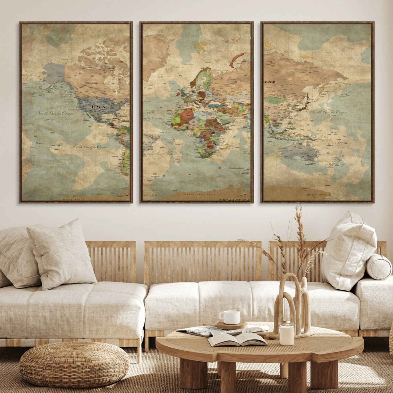31492148-MGV-CV-36X24 - World Map Wall Art Canvas Print, Modern Decorative Framed Map Artwork Prints for Living Room, Office, Bedroom Wall Decor