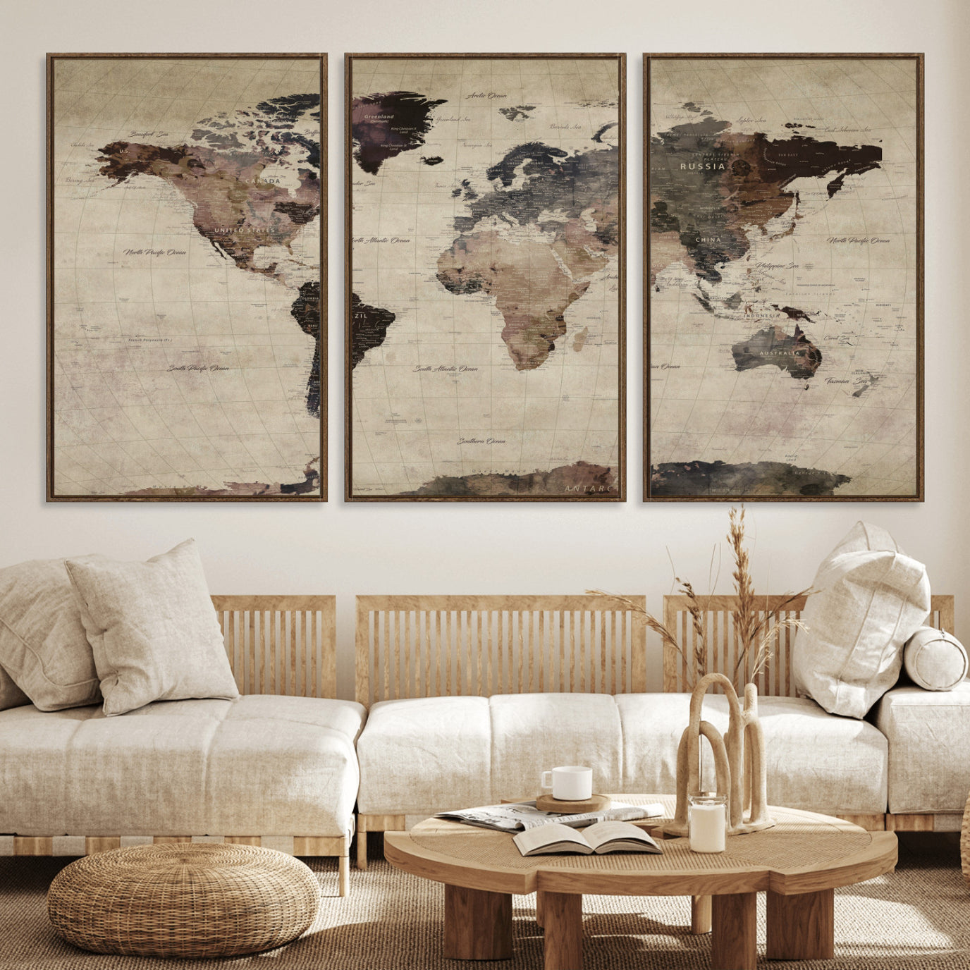 59159103-MGV-CV-36X24 - World Map Wall Art Canvas Print, Modern Decorative Framed Map Artwork Prints for Living Room, Office, Bedroom Wall Decor