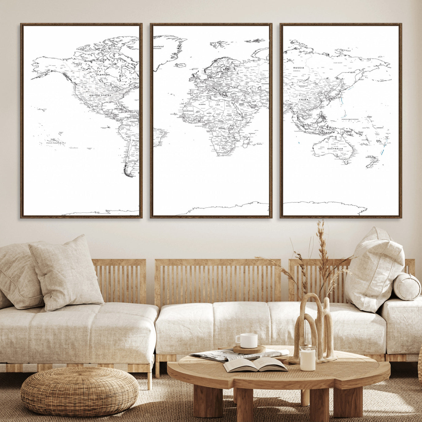 21002736-MGV-CV-36X24 - World Map Wall Art Canvas Print, Modern Decorative Framed Map Artwork Prints for Living Room, Office, Bedroom Wall Decor