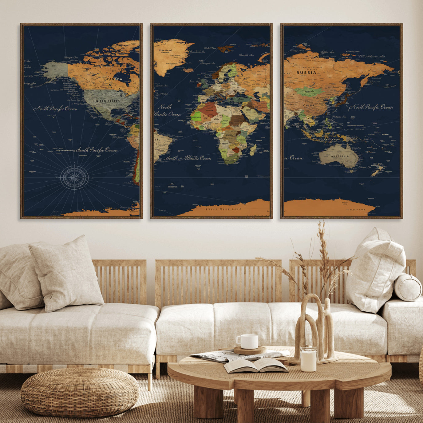 11715182-MGV-CV-36X24 - World Map Wall Art Canvas Print, Modern Decorative Framed Map Artwork Prints for Living Room, Office, Bedroom Wall Decor