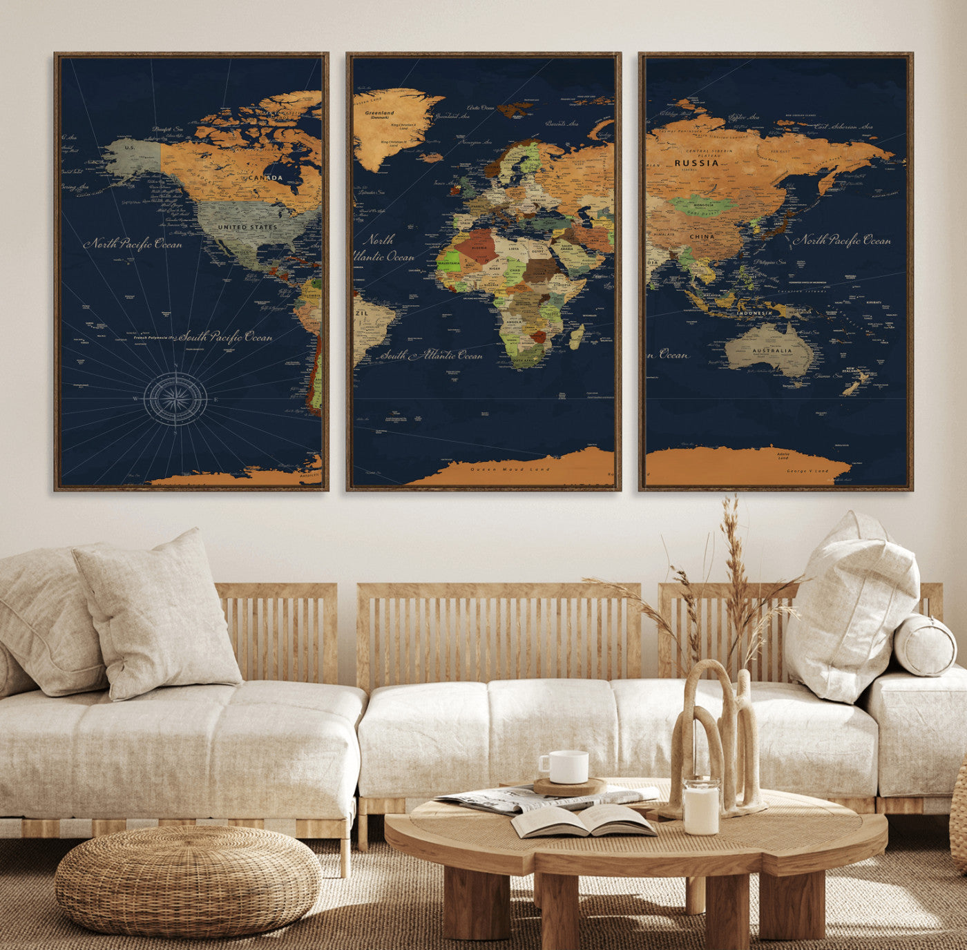 11715182-MGV-CV-36X24 - World Map Wall Art Canvas Print, Modern Decorative Framed Map Artwork Prints for Living Room, Office, Bedroom Wall Decor