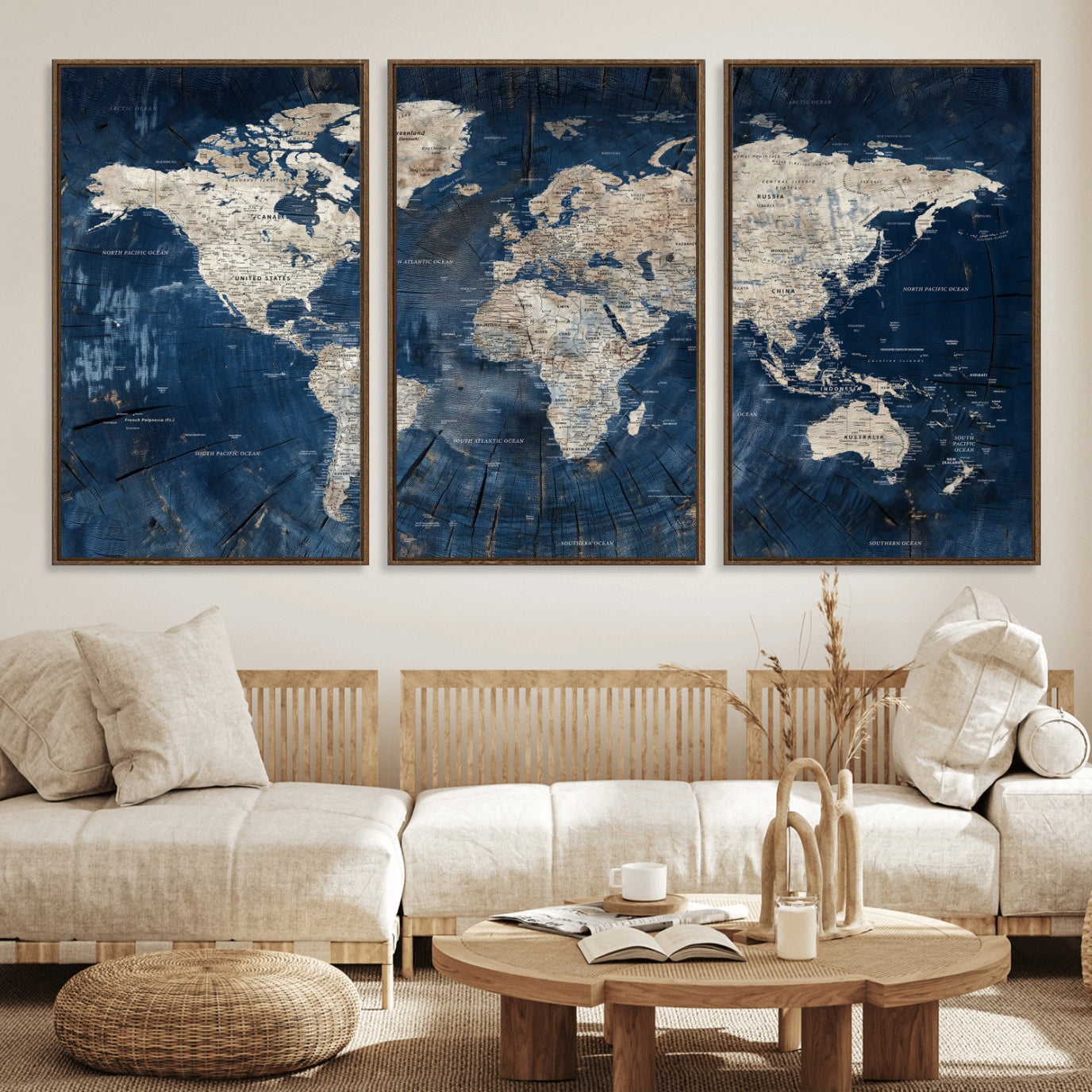 56126010-MGV-CV-36X24 - World Map Wall Art Canvas Print, Modern Decorative Framed Map Artwork Prints for Living Room, Office, Bedroom Wall Decor