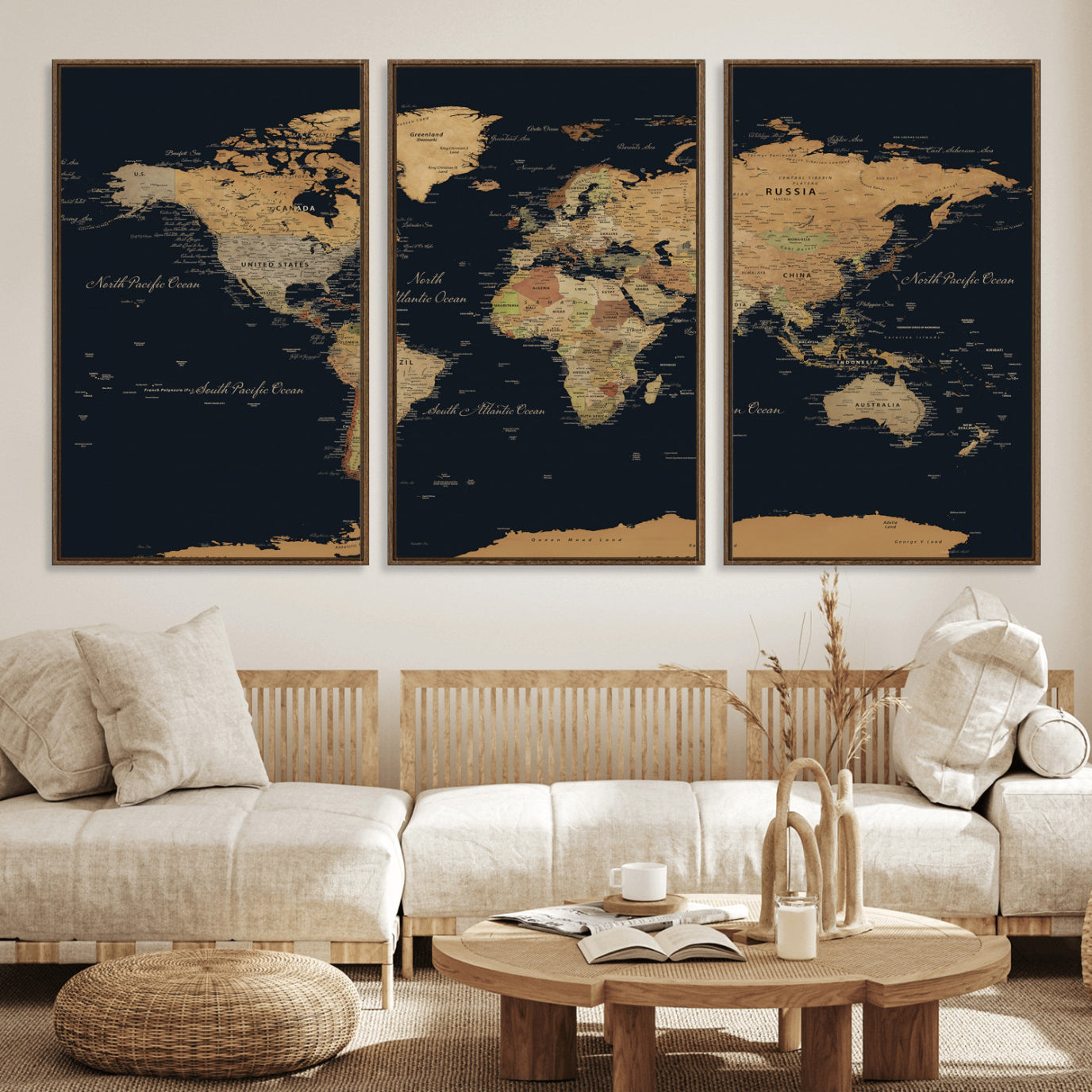 36916368-MGV-CV-36X24 - World Map Wall Art Canvas Print, Modern Decorative Framed Map Artwork Prints for Living Room, Office, Bedroom Wall Decor