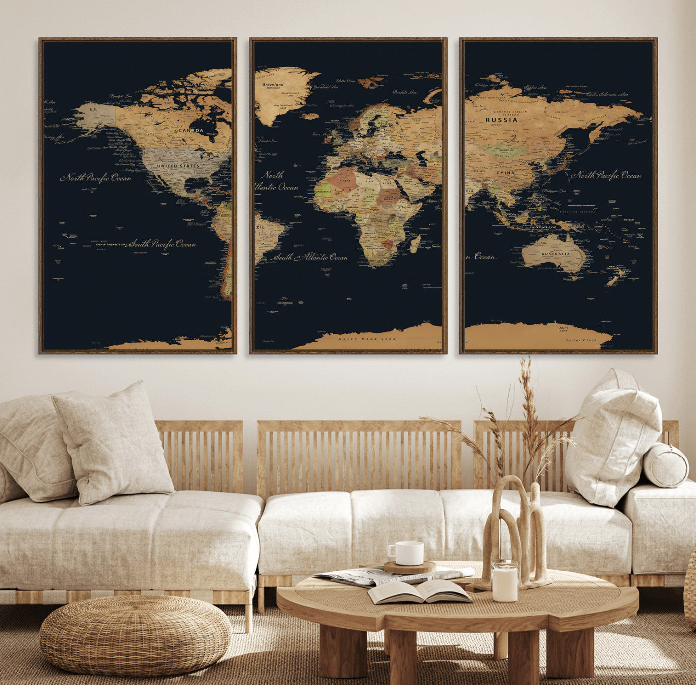 36916368-MGV-CV-36X24 - World Map Wall Art Canvas Print, Modern Decorative Framed Map Artwork Prints for Living Room, Office, Bedroom Wall Decor