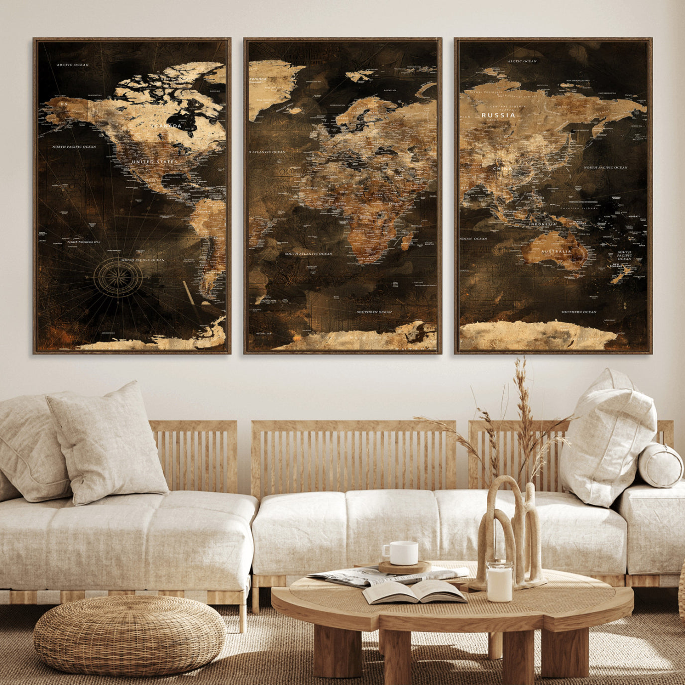 97742922-MGV-CV-36X24 - World Map Wall Art Canvas Print, Modern Decorative Framed Map Artwork Prints for Living Room, Office, Bedroom Wall Decor