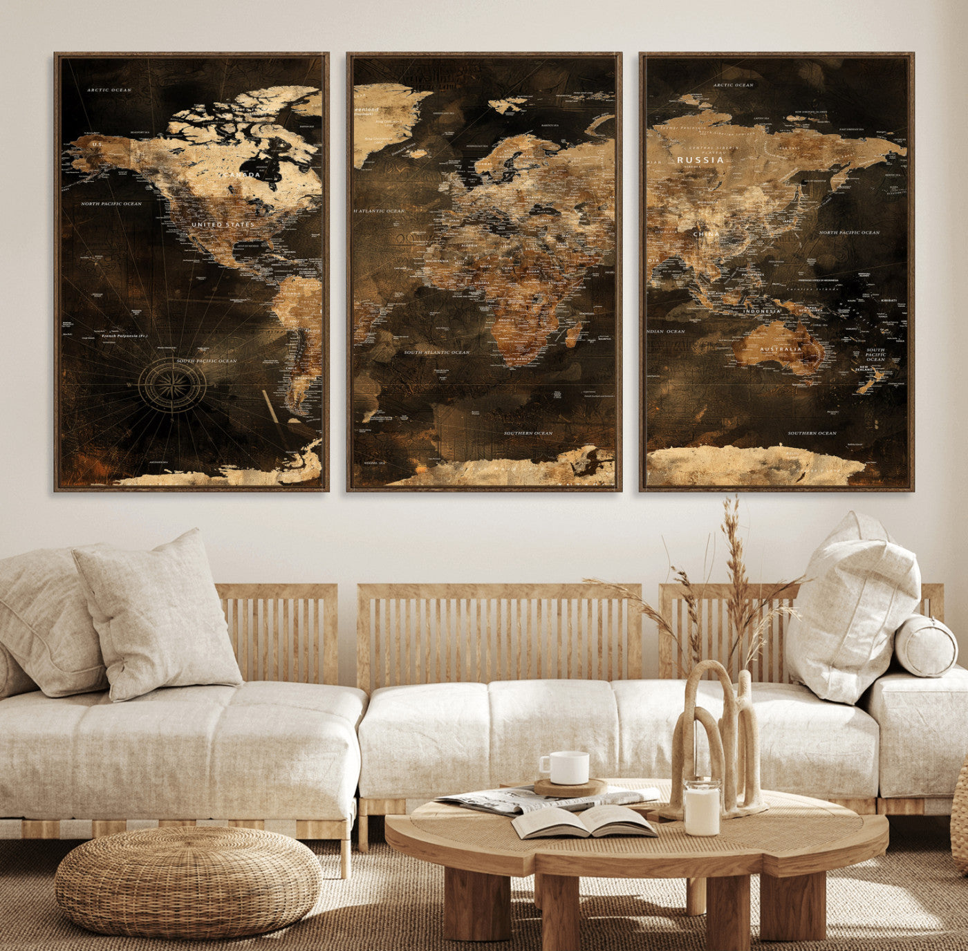 97742922-MGV-CV-36X24 - World Map Wall Art Canvas Print, Modern Decorative Framed Map Artwork Prints for Living Room, Office, Bedroom Wall Decor