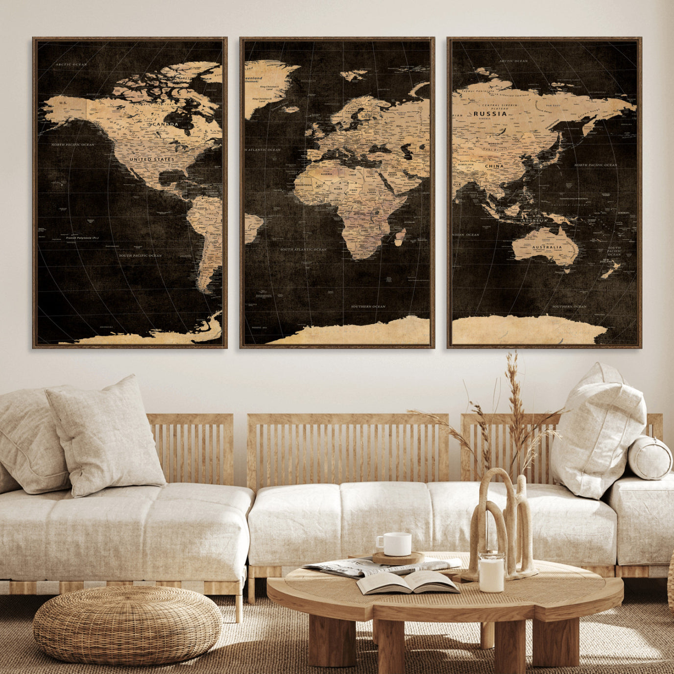 17790470-MGV-CV-36X24 - World Map Wall Art Canvas Print, Modern Decorative Framed Map Artwork Prints for Living Room, Office, Bedroom Wall Decor