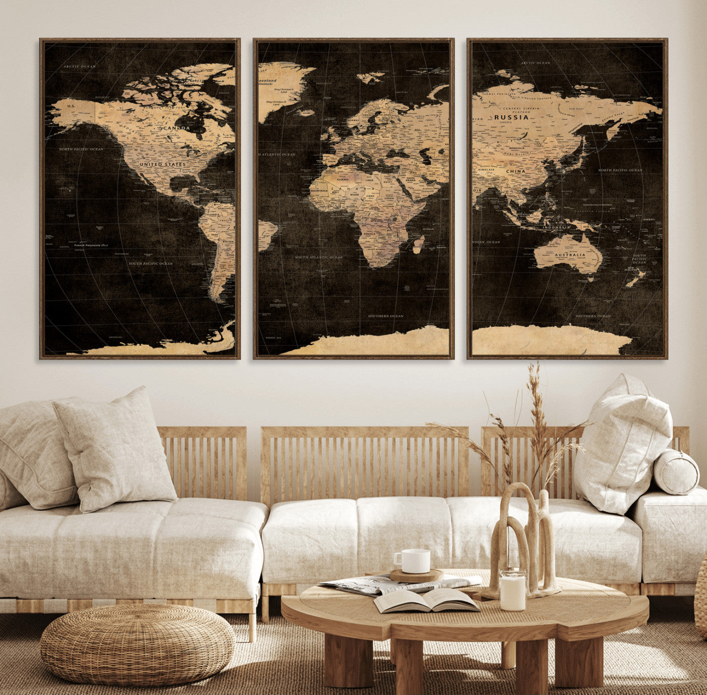 17790470-MGV-CV-36X24 - World Map Wall Art Canvas Print, Modern Decorative Framed Map Artwork Prints for Living Room, Office, Bedroom Wall Decor