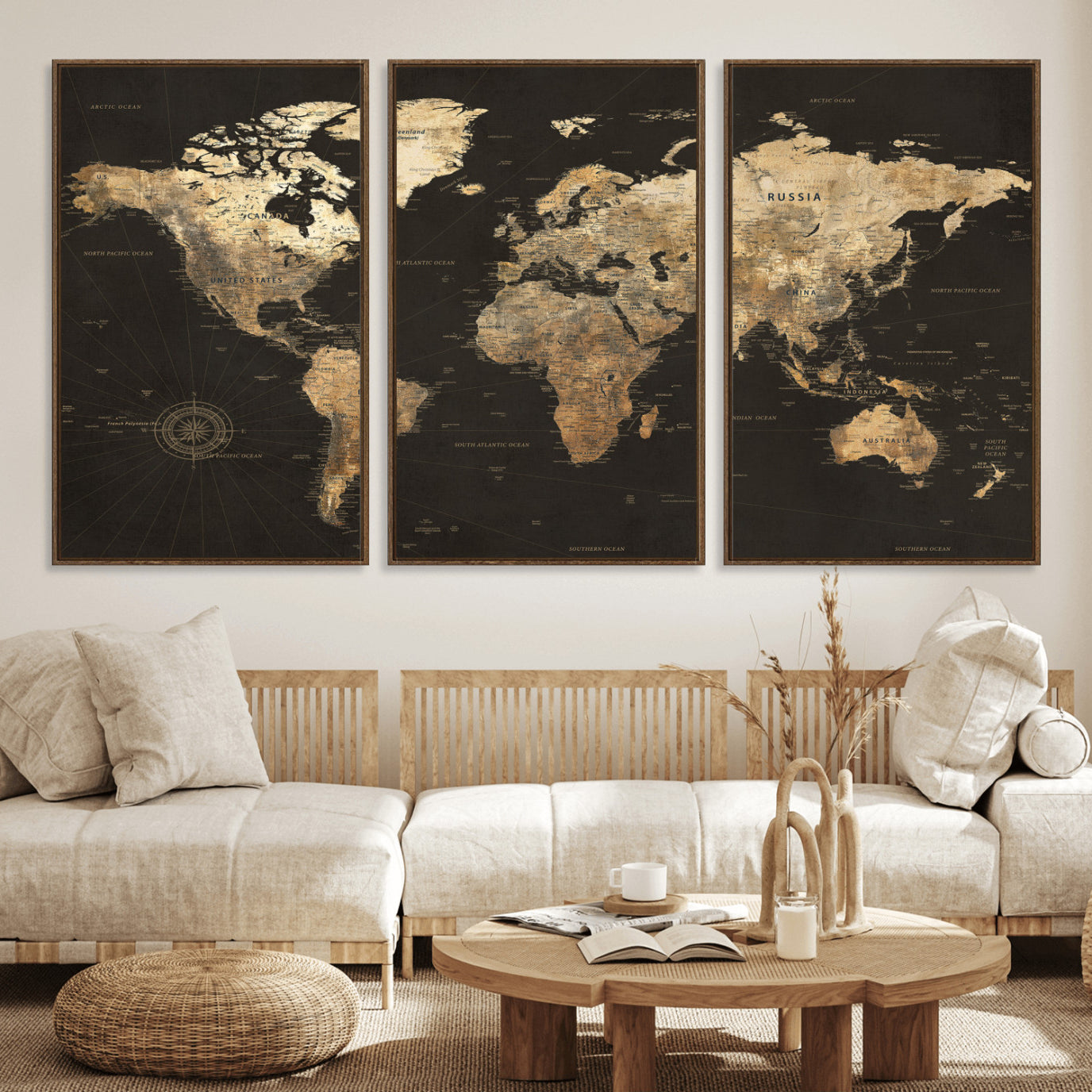 70985630-MGV-CV-36X24 - World Map Wall Art Canvas Print, Modern Decorative Framed Map Artwork Prints for Living Room, Office, Bedroom Wall Decor