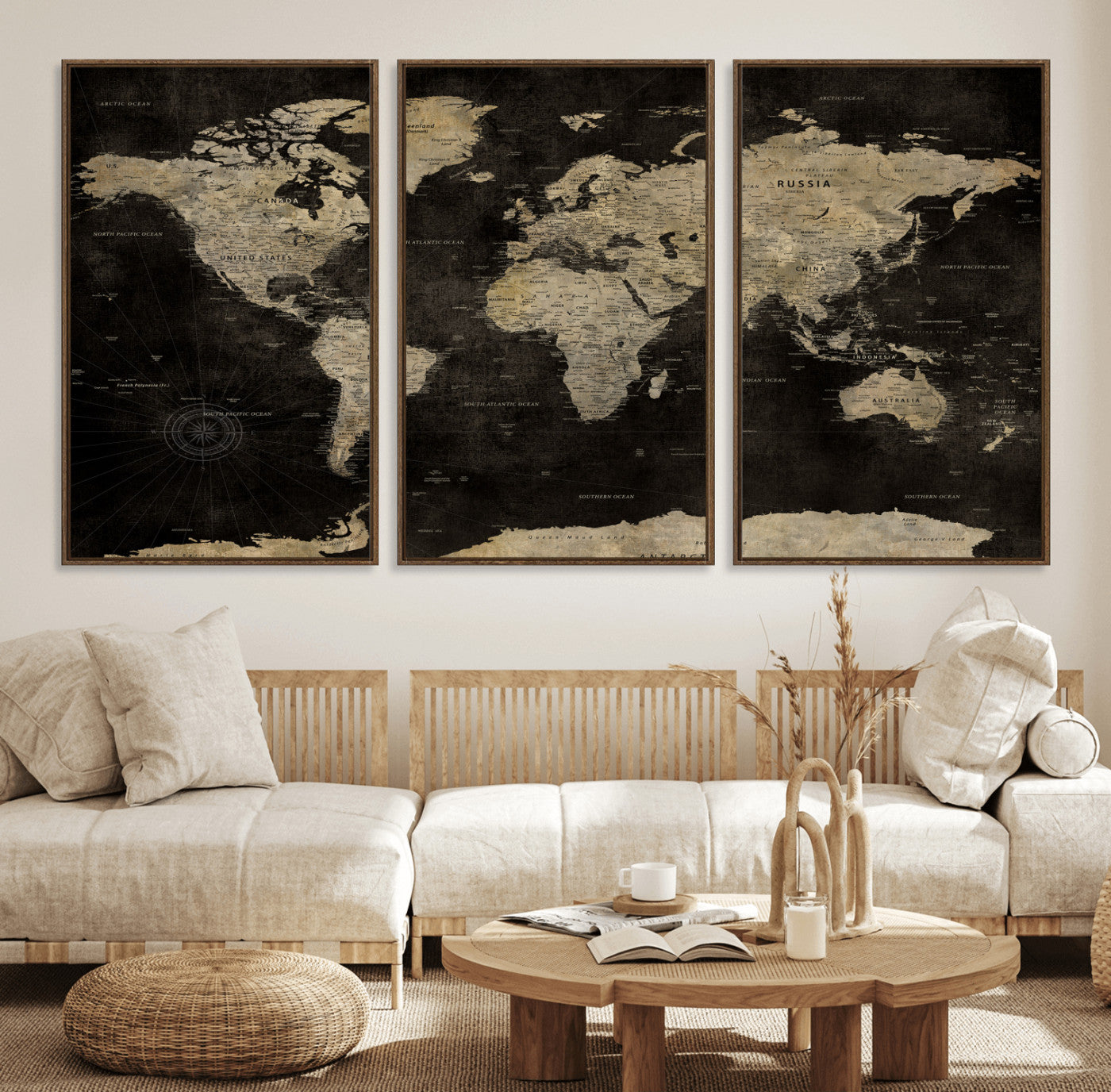 60653880-MGV-CV-36X24 - World Map Wall Art Canvas Print, Modern Decorative Framed Map Artwork Prints for Living Room, Office, Bedroom Wall Decor