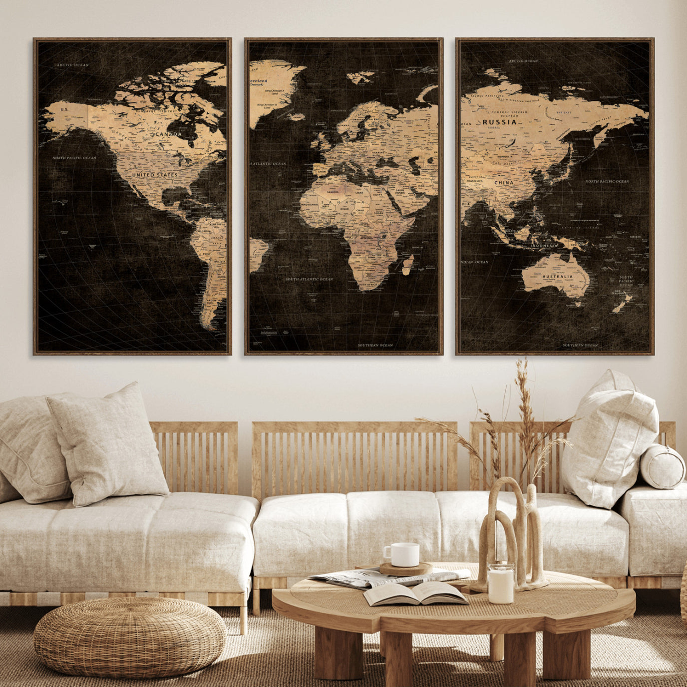 15118265-MGV-CV-36X24 - World Map Wall Art Canvas Print, Modern Decorative Framed Map Artwork Prints for Living Room, Office, Bedroom Wall Decor