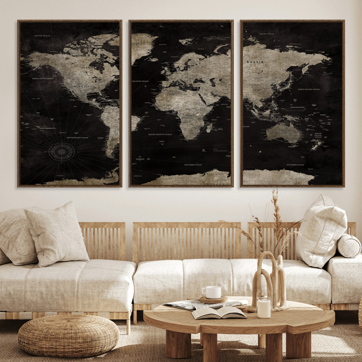56225956-MGV-CV-36X24 - World Map Wall Art Canvas Print, Modern Decorative Framed Map Artwork Prints for Living Room, Office, Bedroom Wall Decor