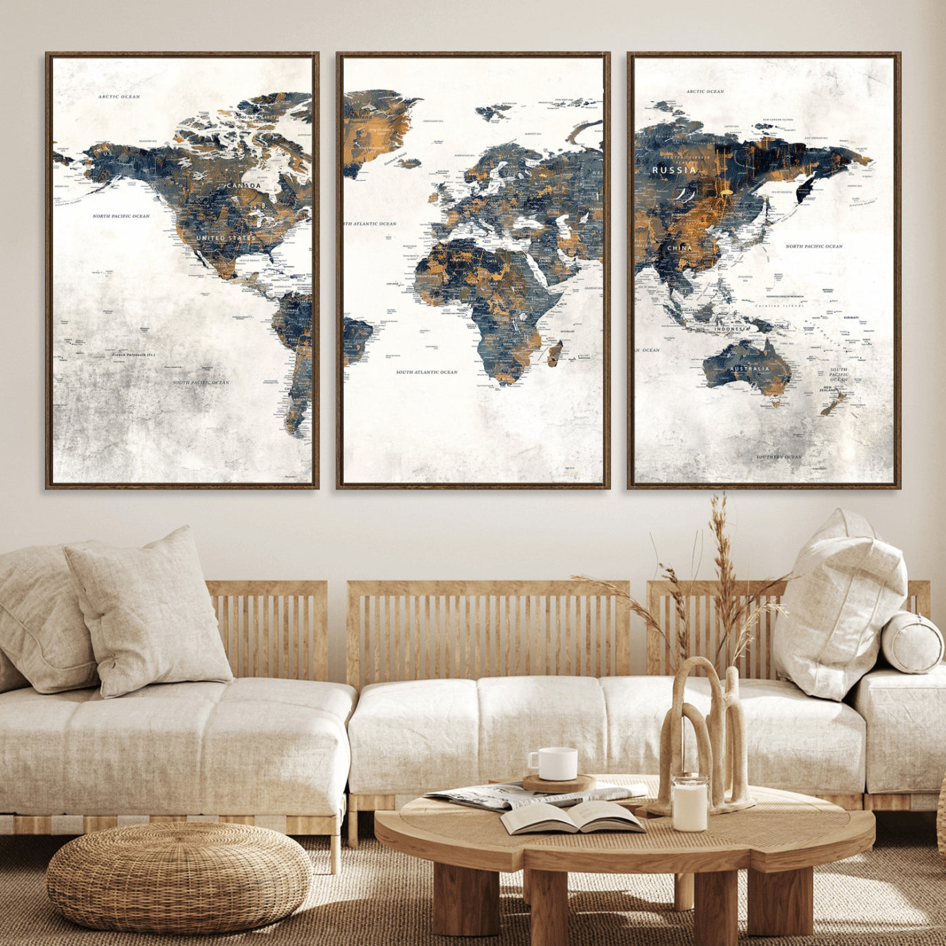 52451147-MGV-CV-36X24 - World Map Wall Art Canvas Print, Modern Decorative Framed Map Artwork Prints for Living Room, Office, Bedroom Wall Decor