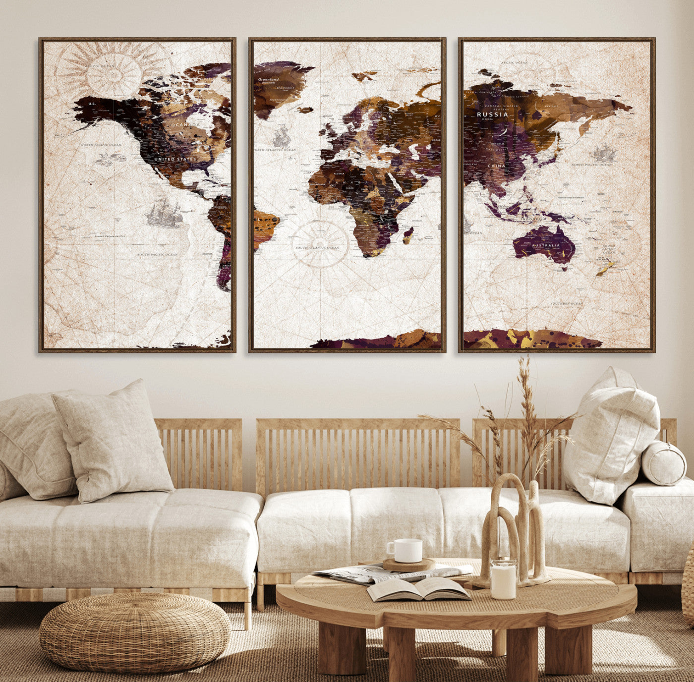 53400857-MGV-CV-36X24 - World Map Wall Art Canvas Print, Modern Decorative Framed Map Artwork Prints for Living Room, Office, Bedroom Wall Decor