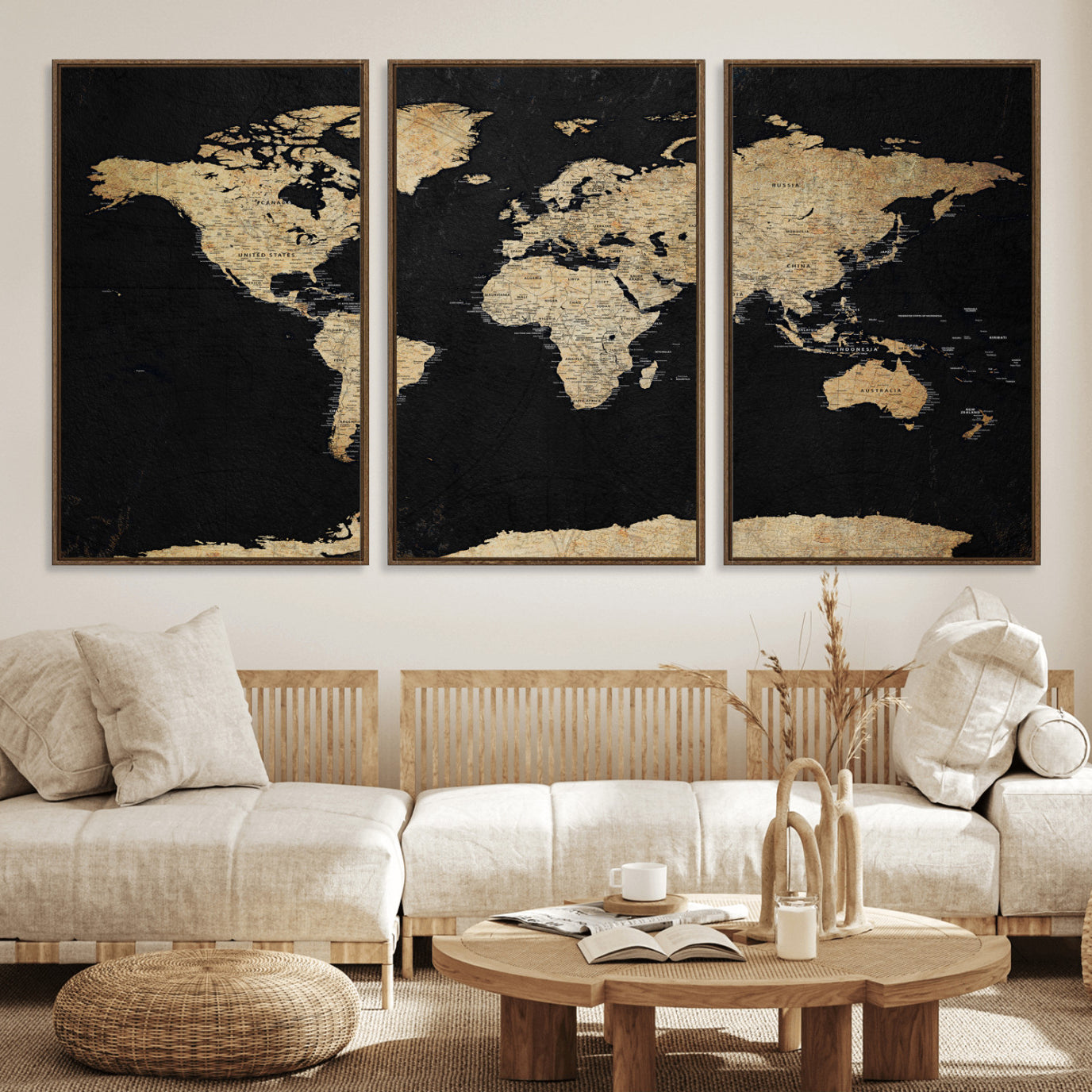 71518849-MGV-CV-36X24 - World Map Wall Art Canvas Print, Modern Decorative Framed Map Artwork Prints for Living Room, Office, Bedroom Wall Decor