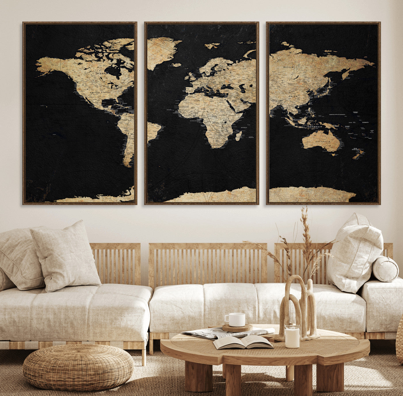 71518849-MGV-CV-36X24 - World Map Wall Art Canvas Print, Modern Decorative Framed Map Artwork Prints for Living Room, Office, Bedroom Wall Decor