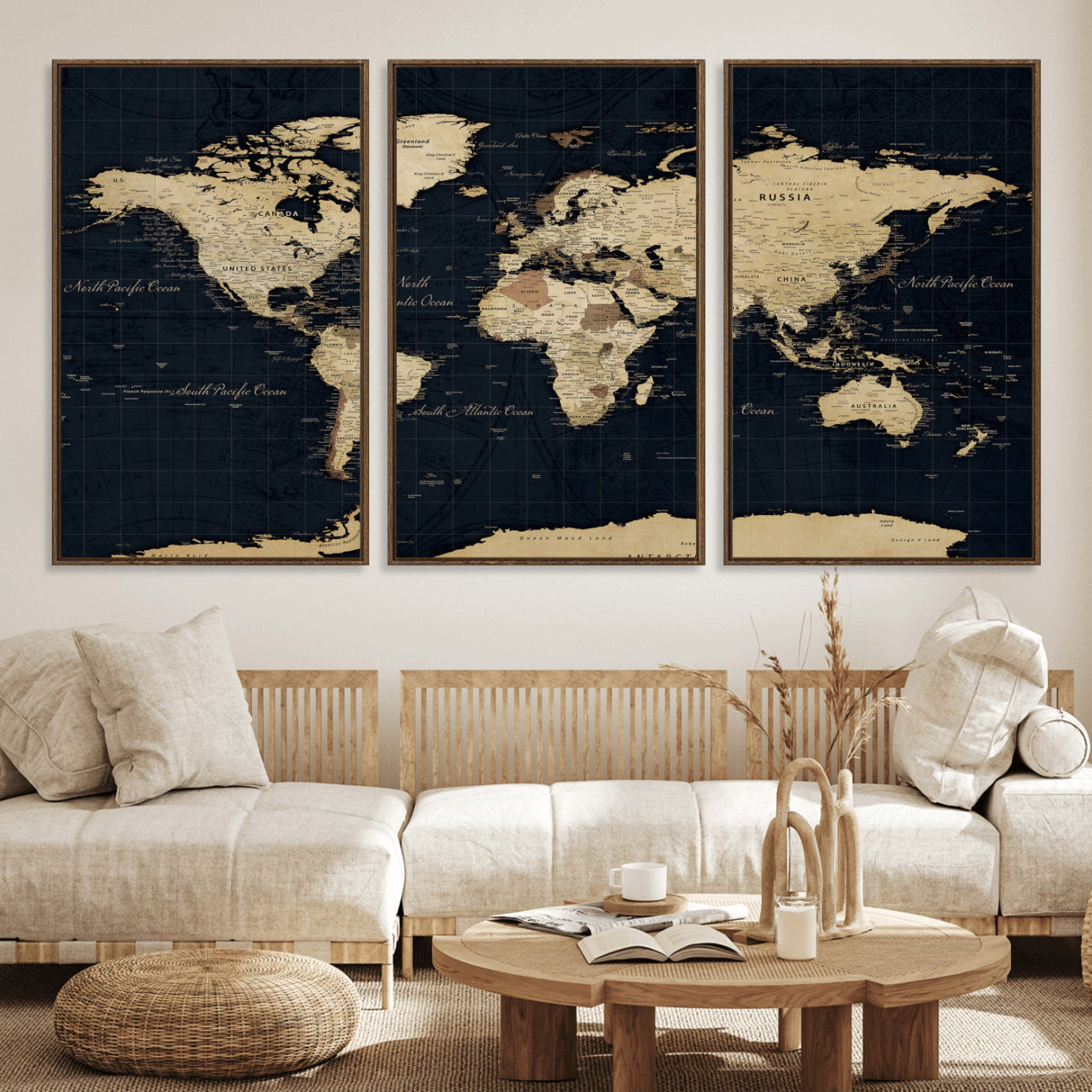 45063434-MGV-CV-36X24 - World Map Wall Art Canvas Print, Modern Decorative Framed Map Artwork Prints for Living Room, Office, Bedroom Wall Decor