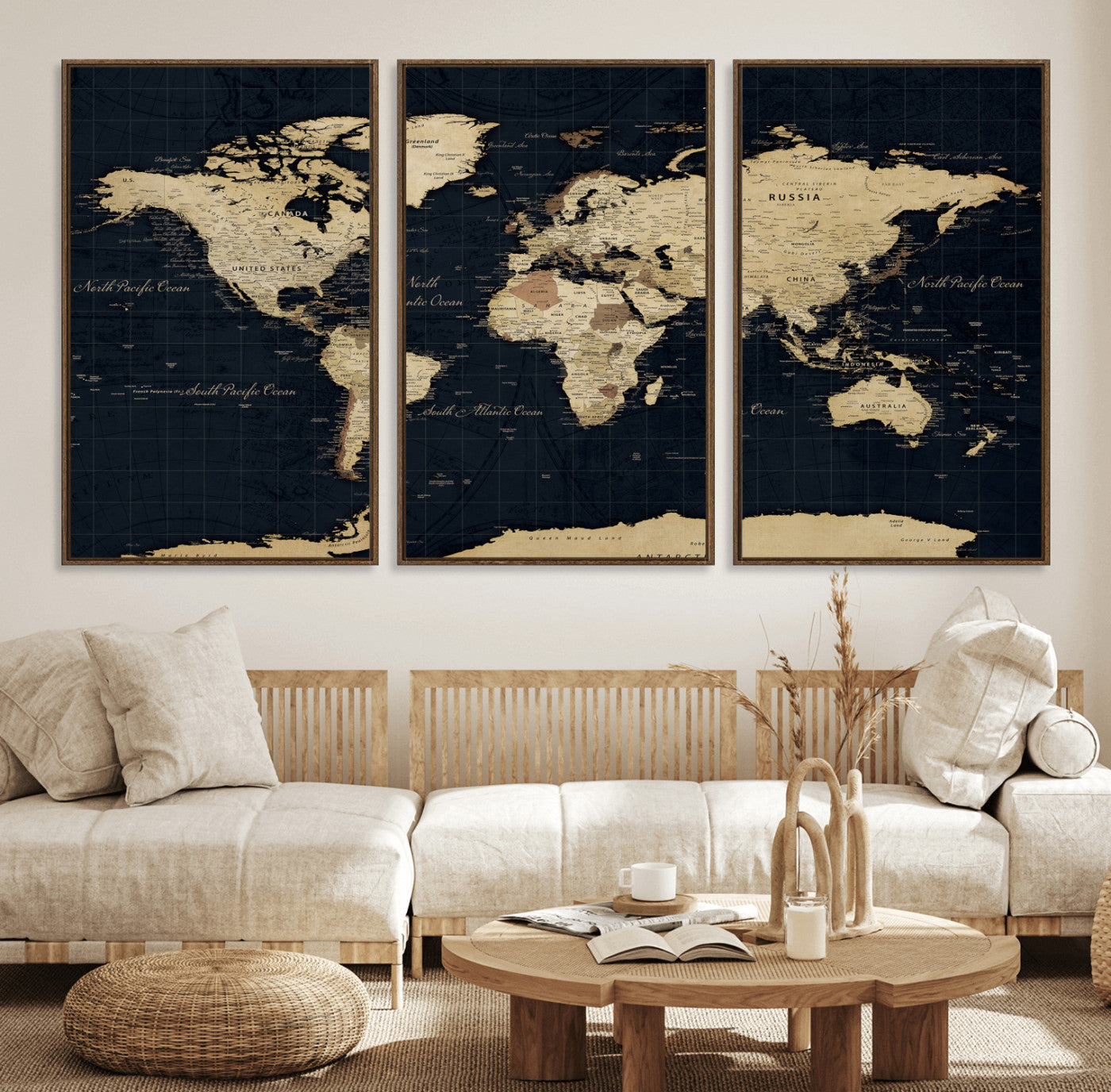 45063434-MGV-CV-36X24 - World Map Wall Art Canvas Print, Modern Decorative Framed Map Artwork Prints for Living Room, Office, Bedroom Wall Decor