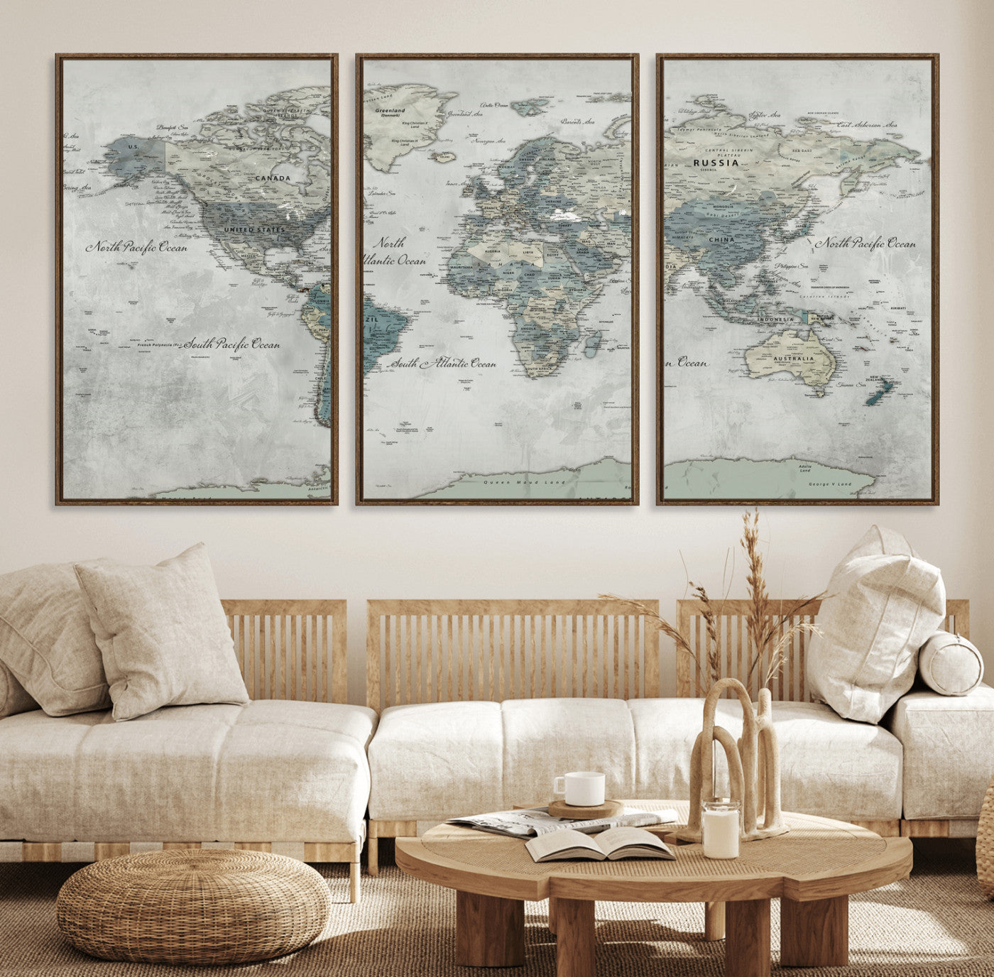 91132939-MGV-CV-36X24 - World Map Wall Art Canvas Print, Modern Decorative Framed Map Artwork Prints for Living Room, Office, Bedroom Wall Decor