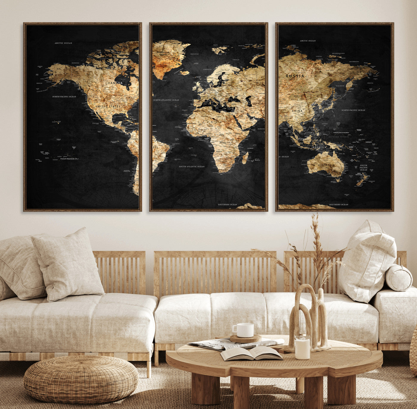 23568589-MGV-CV-36X24 - World Map Wall Art Canvas Print, Modern Decorative Framed Map Artwork Prints for Living Room, Office, Bedroom Wall Decor