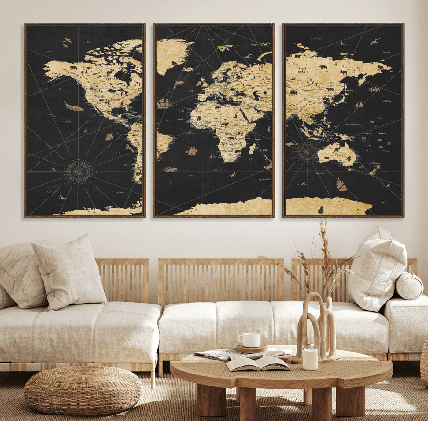 80270976-MGV-CV-36X24 - World Map Wall Art Canvas Print, Modern Decorative Framed Map Artwork Prints for Living Room, Office, Bedroom Wall Decor