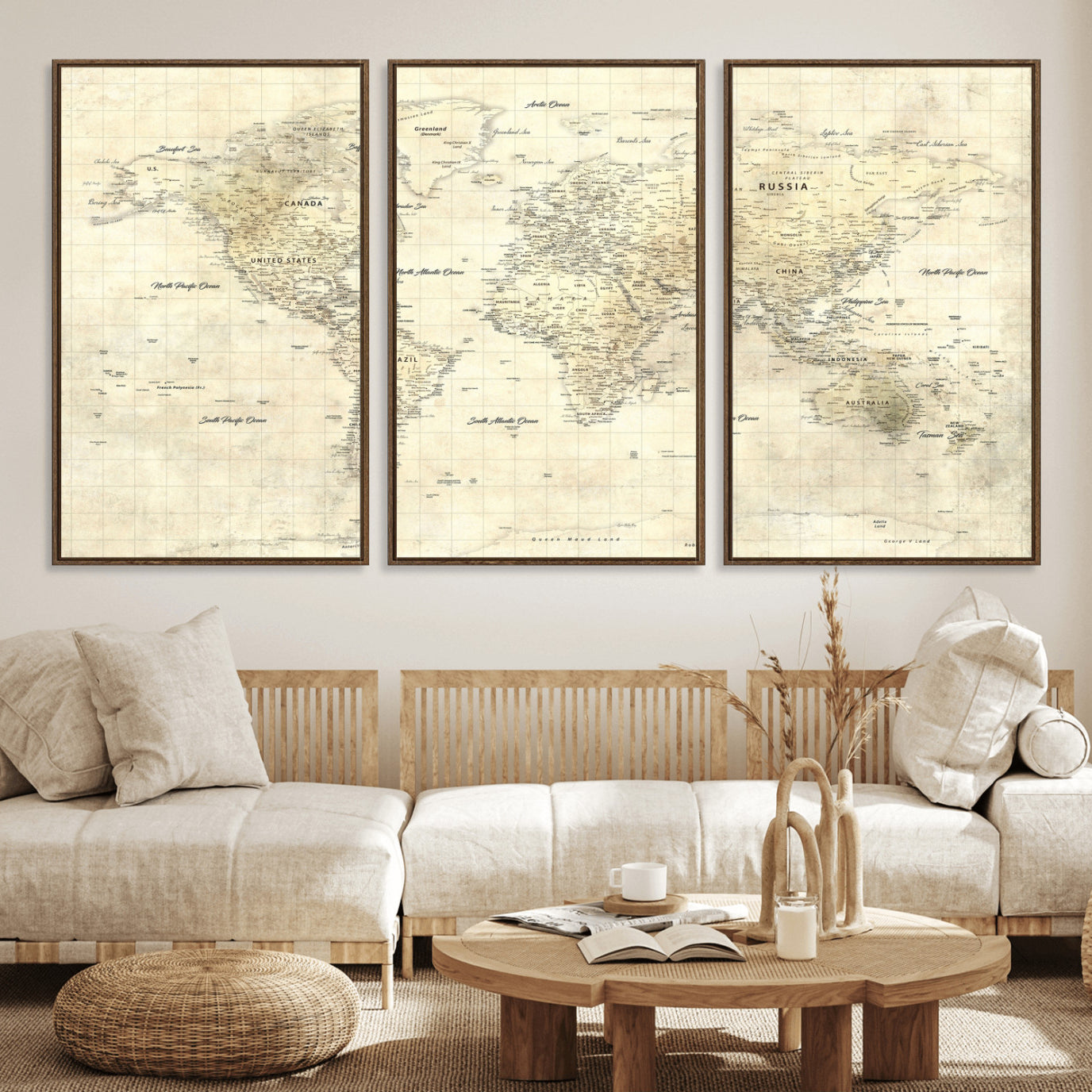 17101439-MGV-CV-36X24 - World Map Wall Art Canvas Print, Modern Decorative Framed Map Artwork Prints for Living Room, Office, Bedroom Wall Decor
