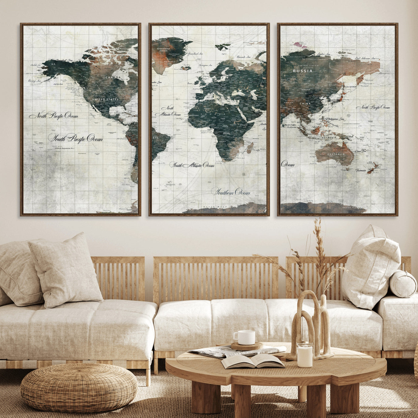91179593-MGV-CV-36X24 - World Map Wall Art Canvas Print, Modern Decorative Framed Map Artwork Prints for Living Room, Office, Bedroom Wall Decor