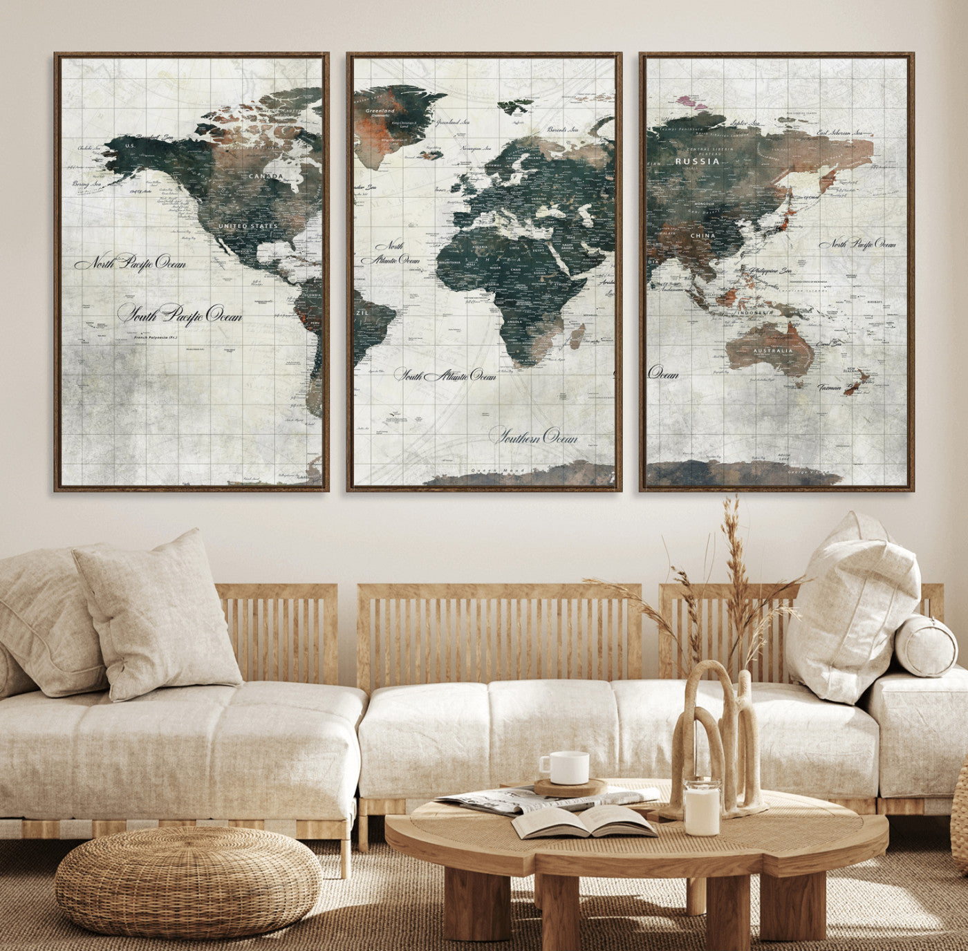 91179593-MGV-CV-36X24 - World Map Wall Art Canvas Print, Modern Decorative Framed Map Artwork Prints for Living Room, Office, Bedroom Wall Decor