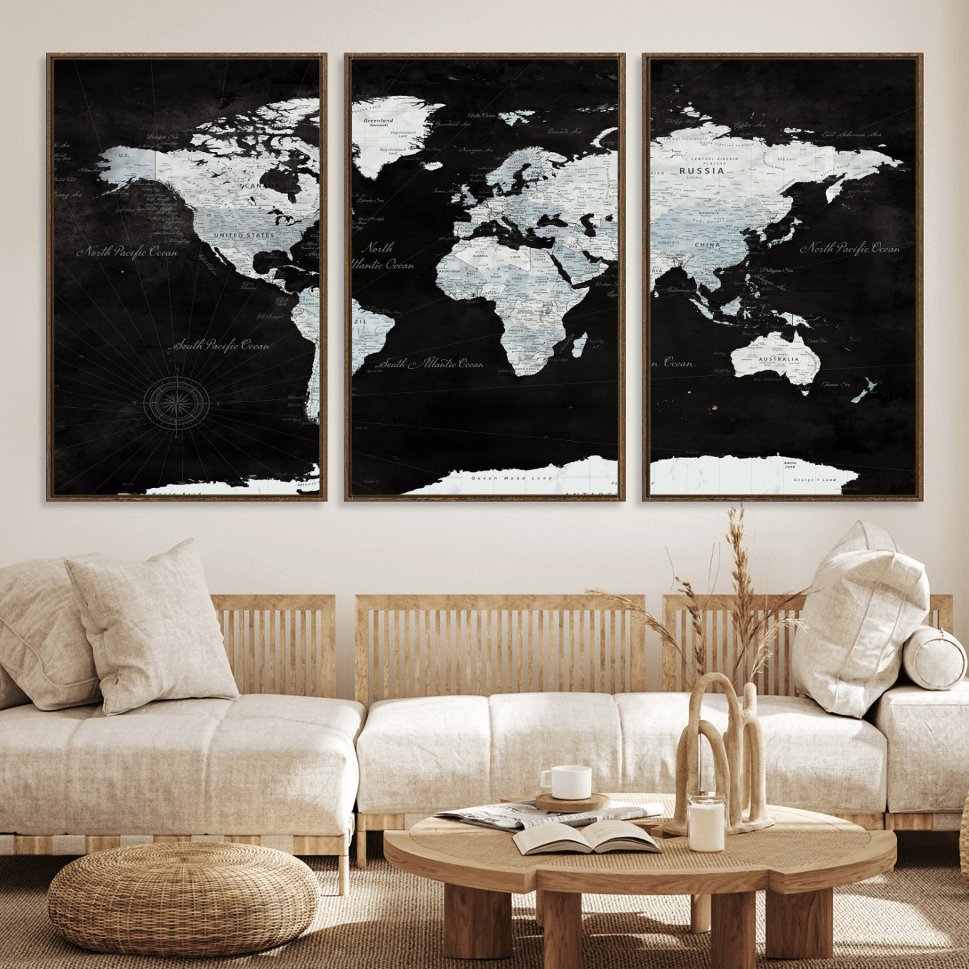 28664806-MGV-CV-36X24 - World Map Wall Art Canvas Print, Modern Decorative Framed Map Artwork Prints for Living Room, Office, Bedroom Wall Decor