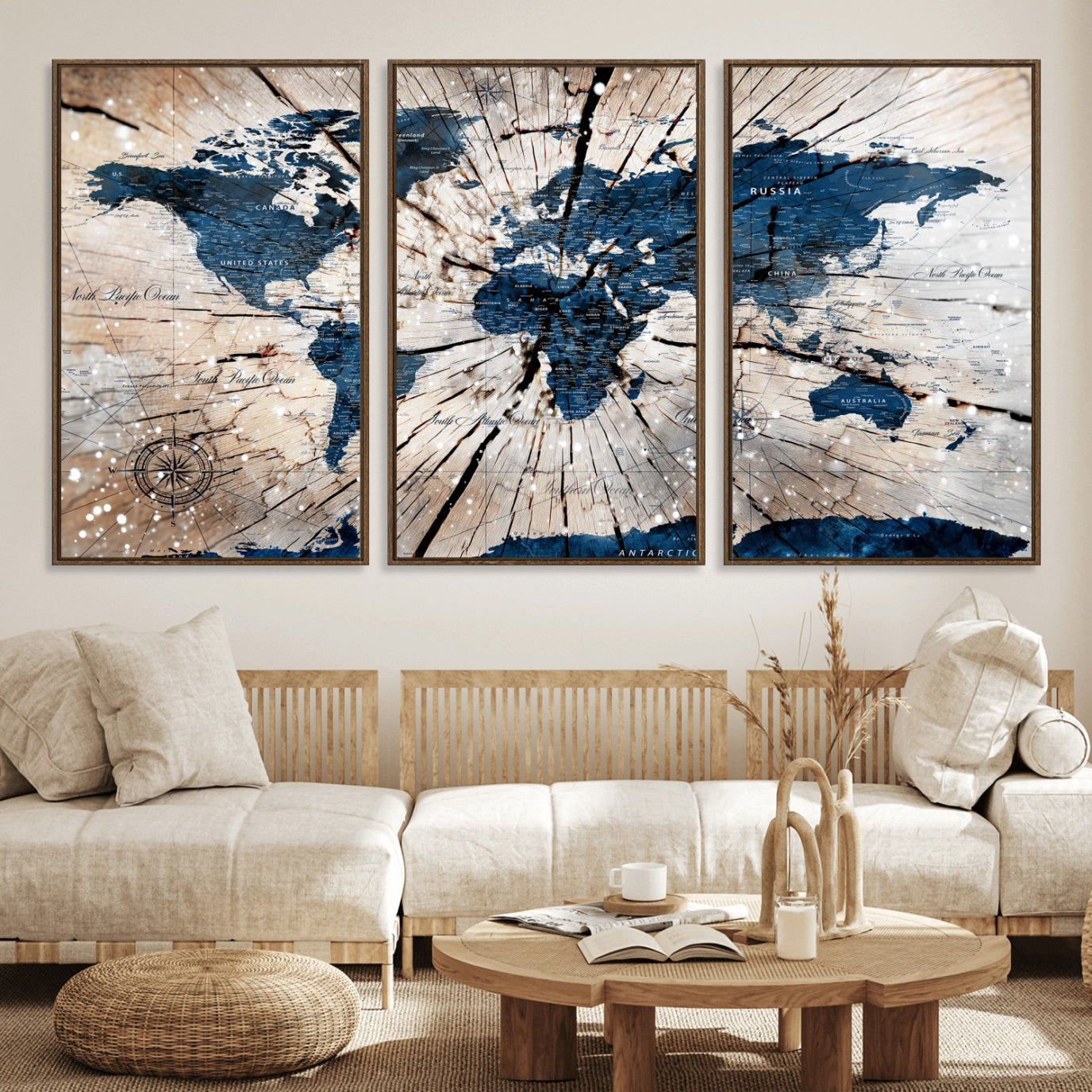 19478704-MGV-CV-36X24 - World Map Wall Art Canvas Print, Modern Decorative Framed Map Artwork Prints for Living Room, Office, Bedroom Wall Decor