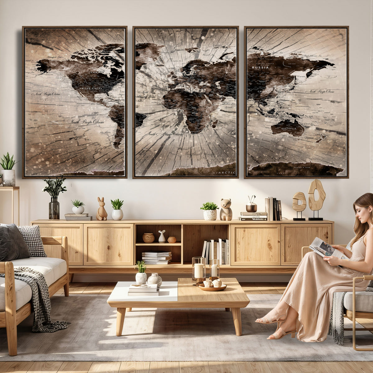 94623295-MGV-CV-36X24 - World Map Wall Art Canvas Print, Modern Decorative Framed Map Artwork Prints for Living Room, Office, Bedroom Wall Decor