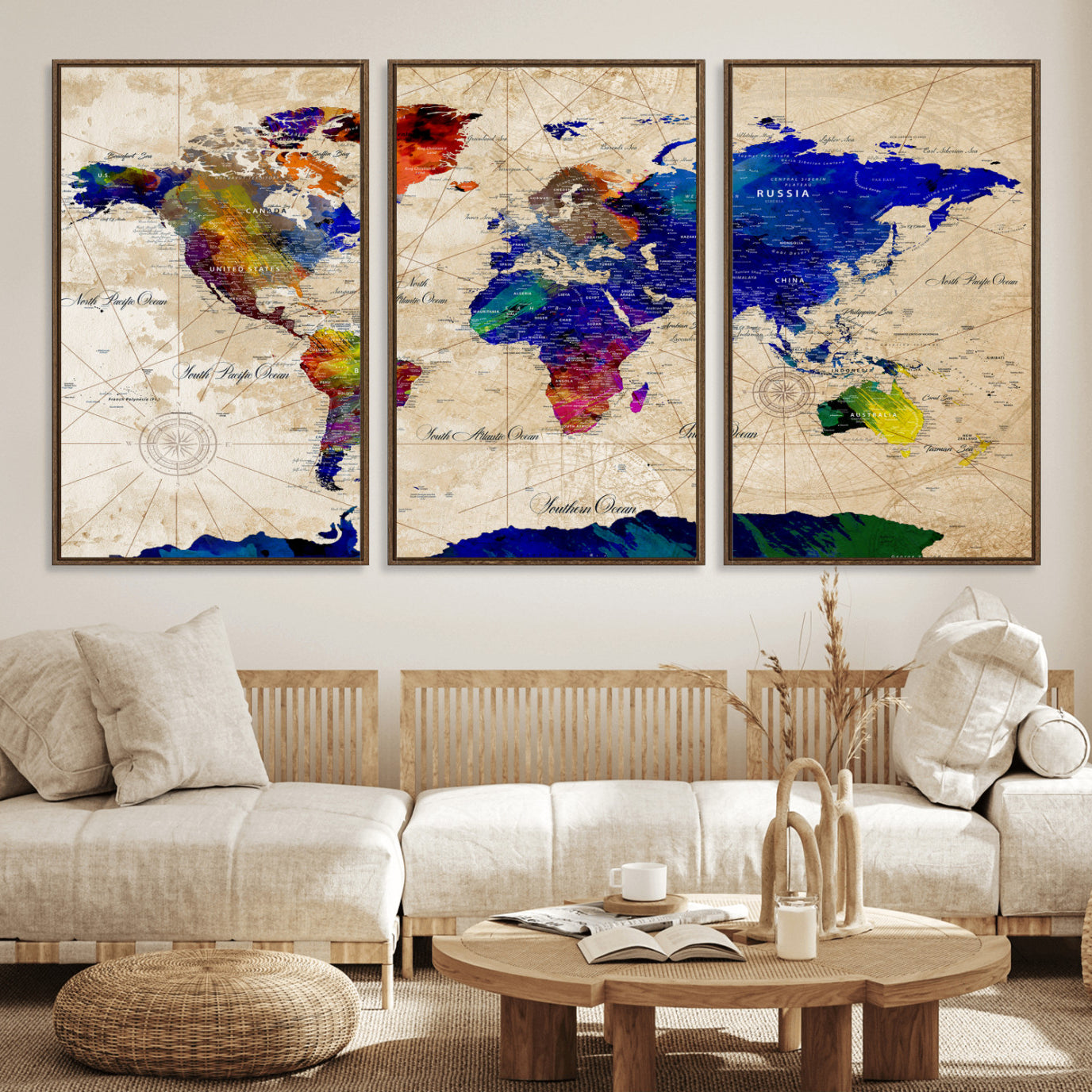 26284075-MGV-CV-36X24 - World Map Wall Art Canvas Print, Modern Decorative Framed Map Artwork Prints for Living Room, Office, Bedroom Wall Decor