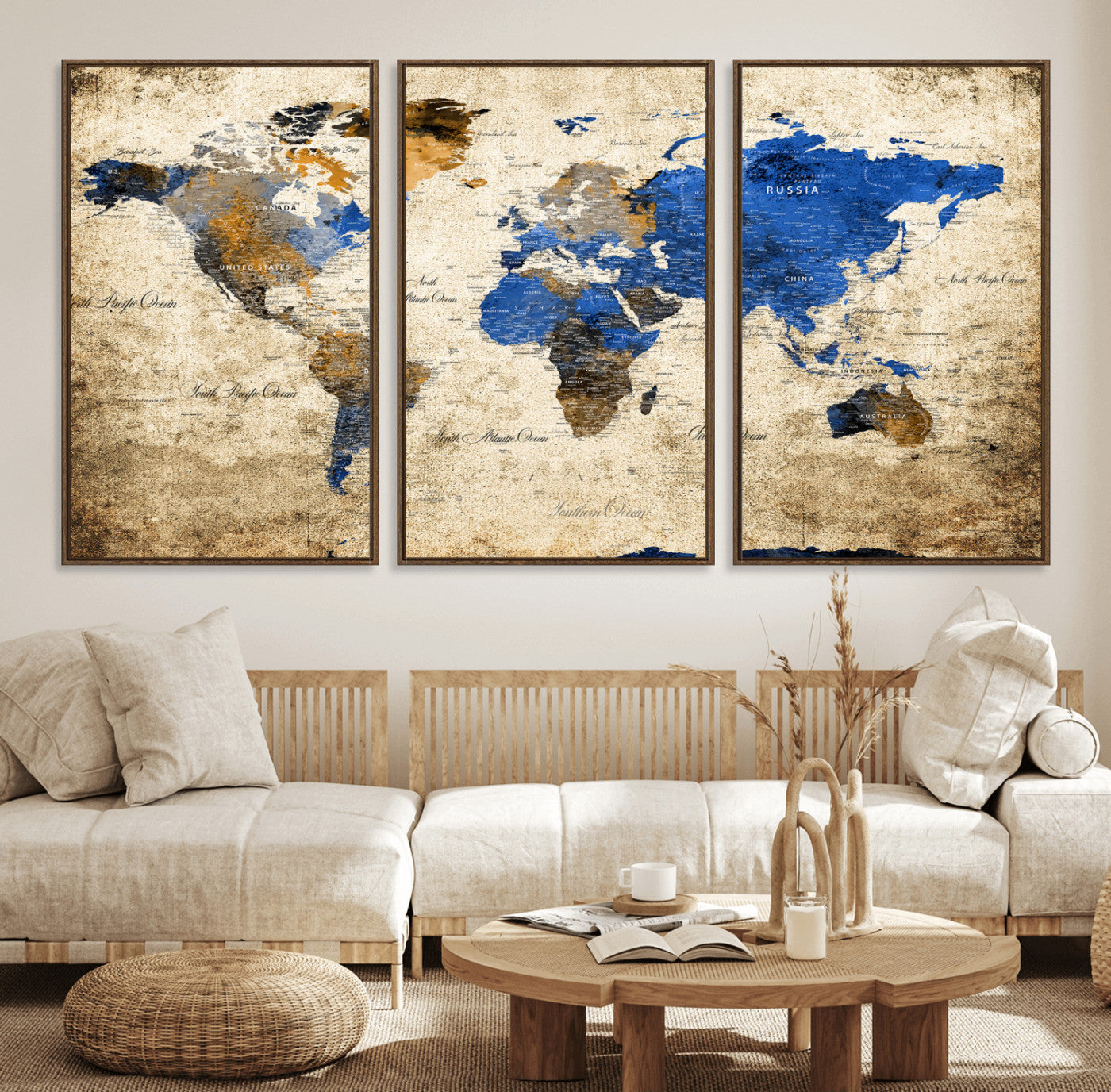 27314341-MGV-CV-36X24 - World Map Wall Art Canvas Print, Modern Decorative Framed Map Artwork Prints for Living Room, Office, Bedroom Wall Decor