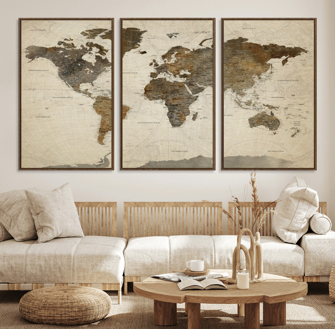 49623468-MGV-CV-36X24 - World Map Wall Art Canvas Print, Modern Decorative Framed Map Artwork Prints for Living Room, Office, Bedroom Wall Decor