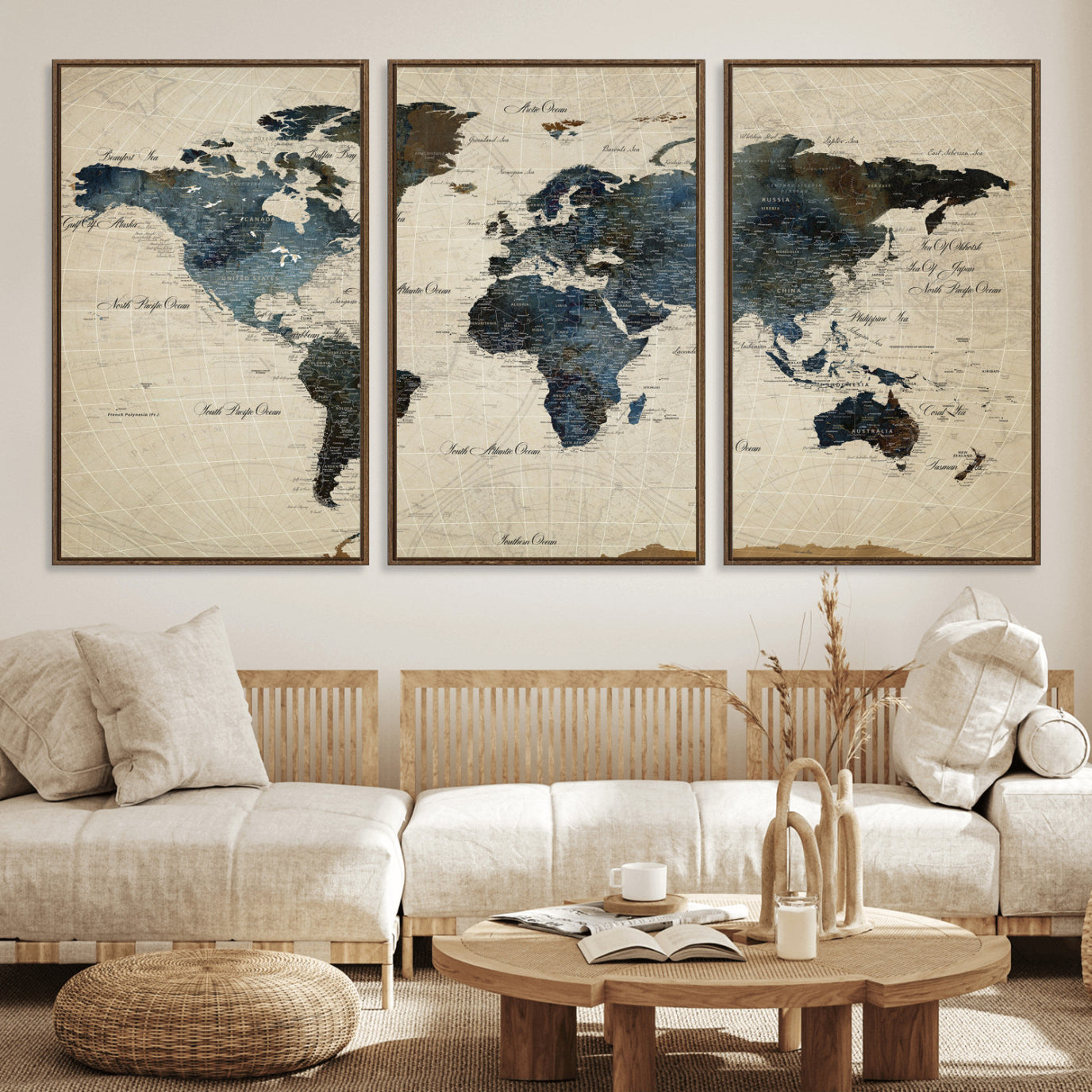 72927803-MGV-CV-36X24 - World Map Wall Art Canvas Print, Modern Decorative Framed Map Artwork Prints for Living Room, Office, Bedroom Wall Decor