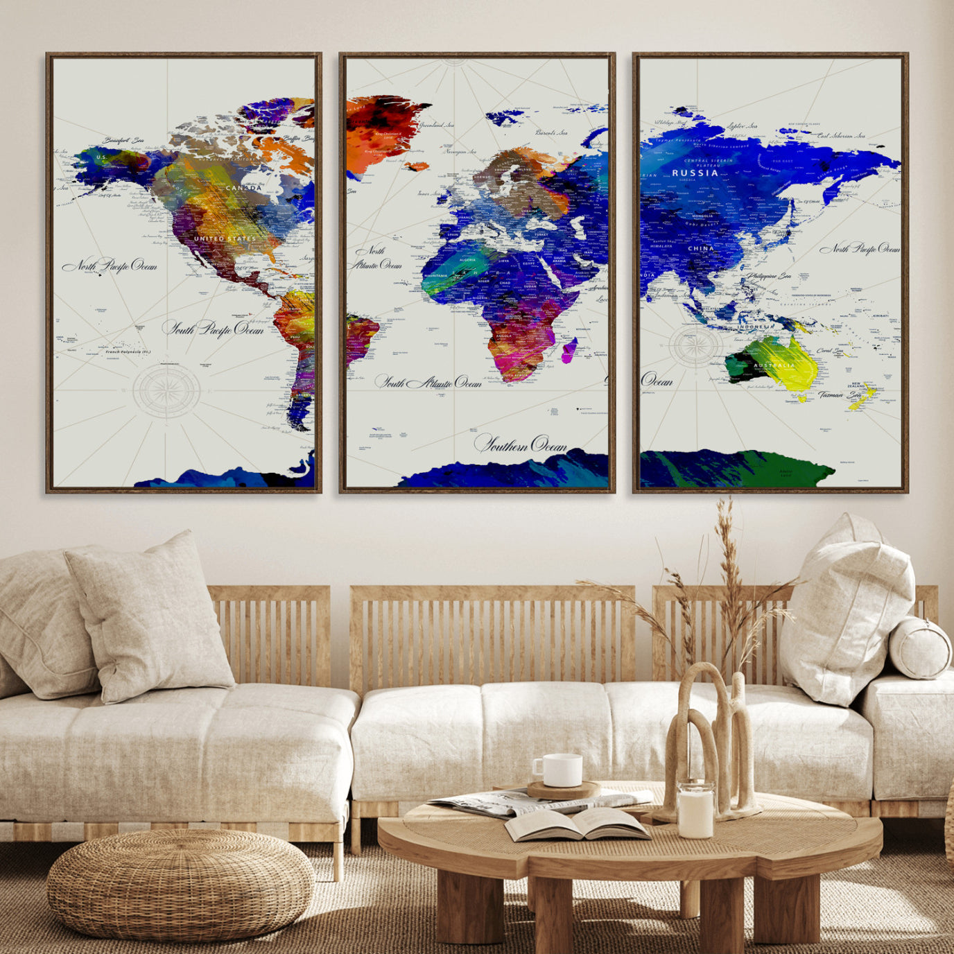 49670038-MGV-CV-36X24 - World Map Wall Art Canvas Print, Modern Decorative Framed Map Artwork Prints for Living Room, Office, Bedroom Wall Decor