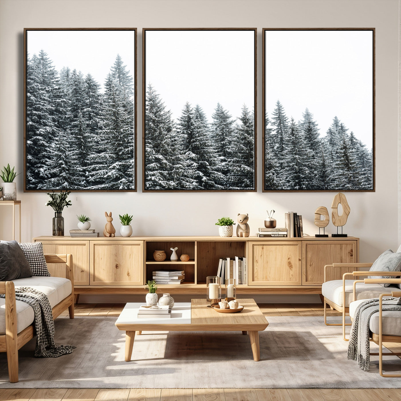 69566941-MGV-CV-36X24 - Misty Mountain Forest Canvas Print, Foggy Pine Trees Nature Wall Art, Framed Canvas Ready to Hang