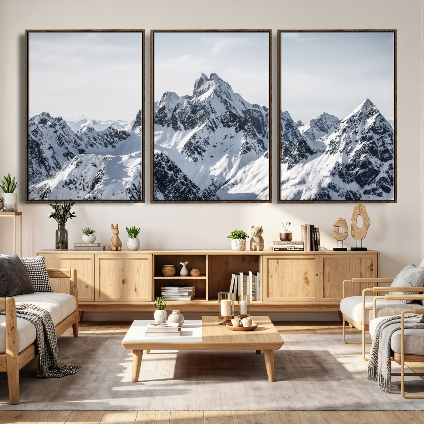 33126265-MGV-CV-36X24 - Snowy Mountain Range Canvas Print, Alpine Peaks Landscape Wall Art, Framed Canvas Ready to Hang