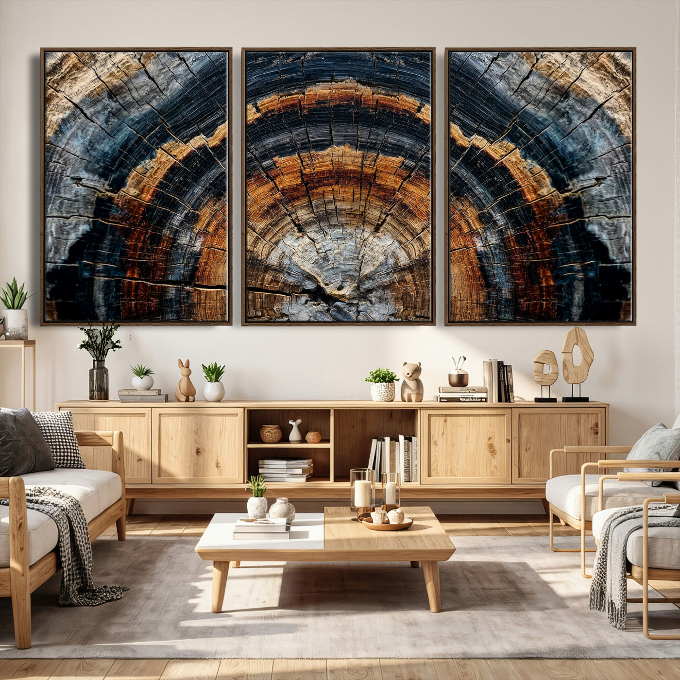 92693966A-MGV-CV-36X24 - Abstract Wood Grain Canvas Print, Tree Ring Pattern Wall Art, Framed Canvas Ready to Hang