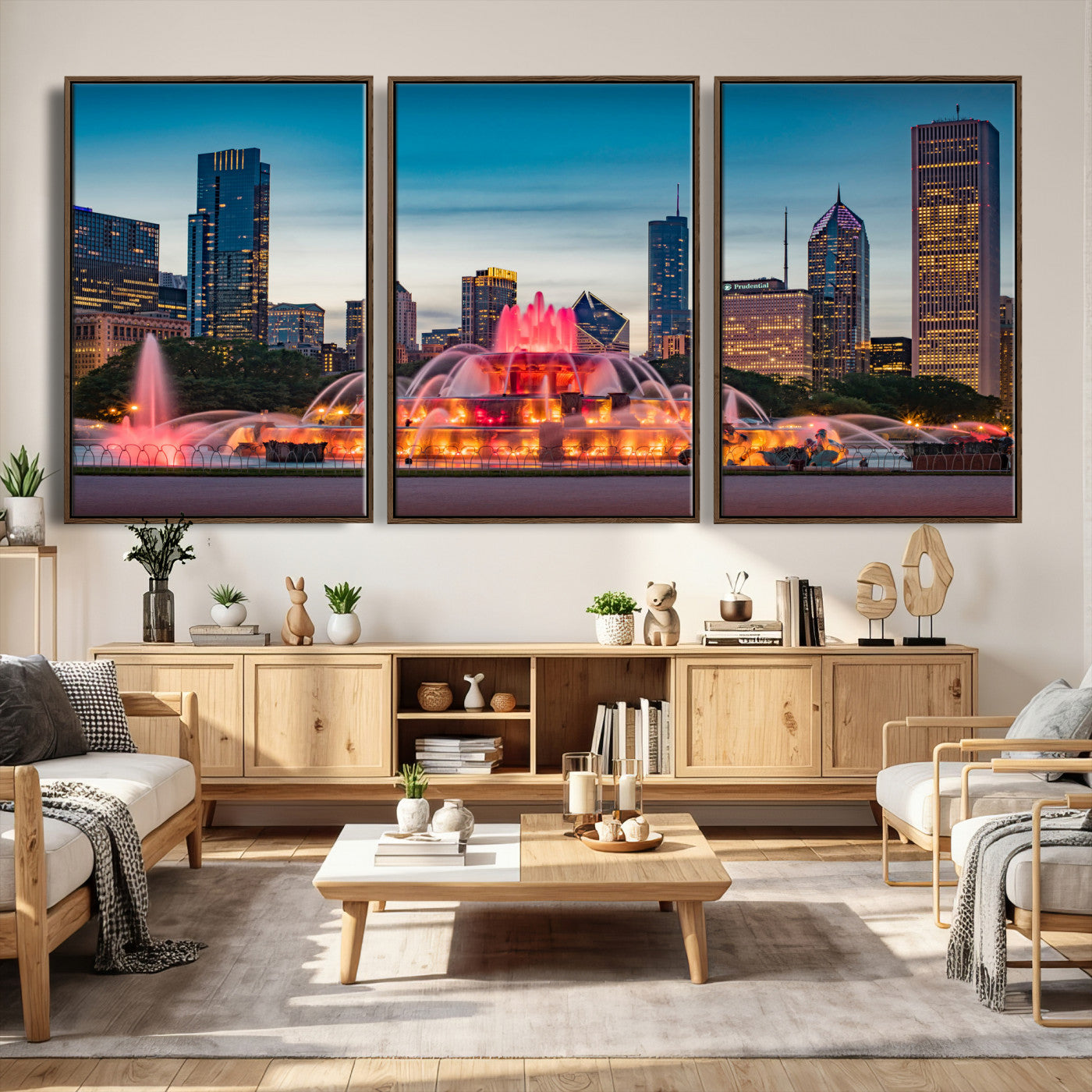 46805285-MGV-CV-36X24 - Chicago Wall Art Canvas Print, Chicago City Downtown Night Cityscape Print for Modern Urban Wall Decor
