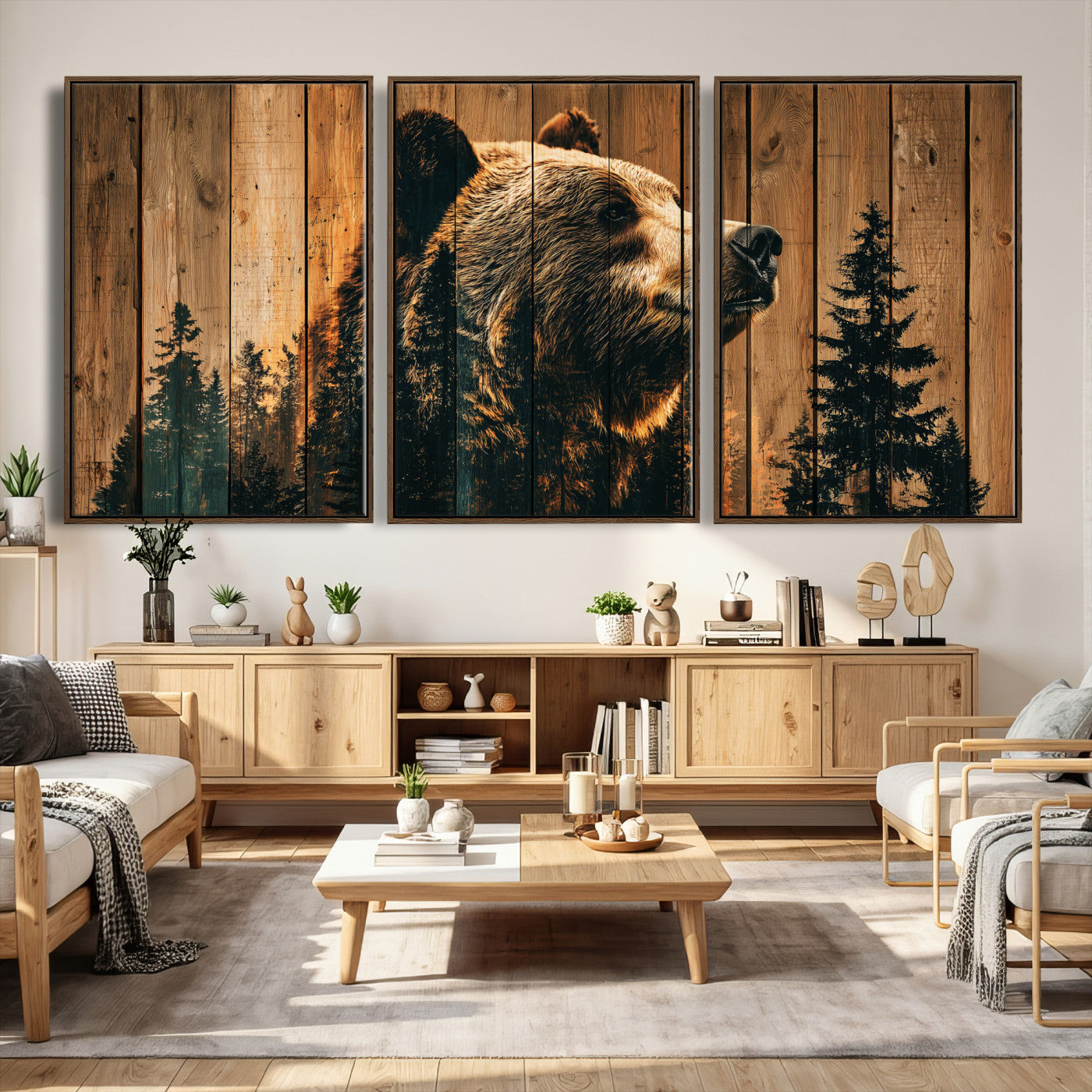 31552198-MGV-CV-36X24 - Rustic Bear Wall Art Canvas Print – Woodland Wildlife Artwork Print for Cabin, Lodge, and Farmhouse Home Decor