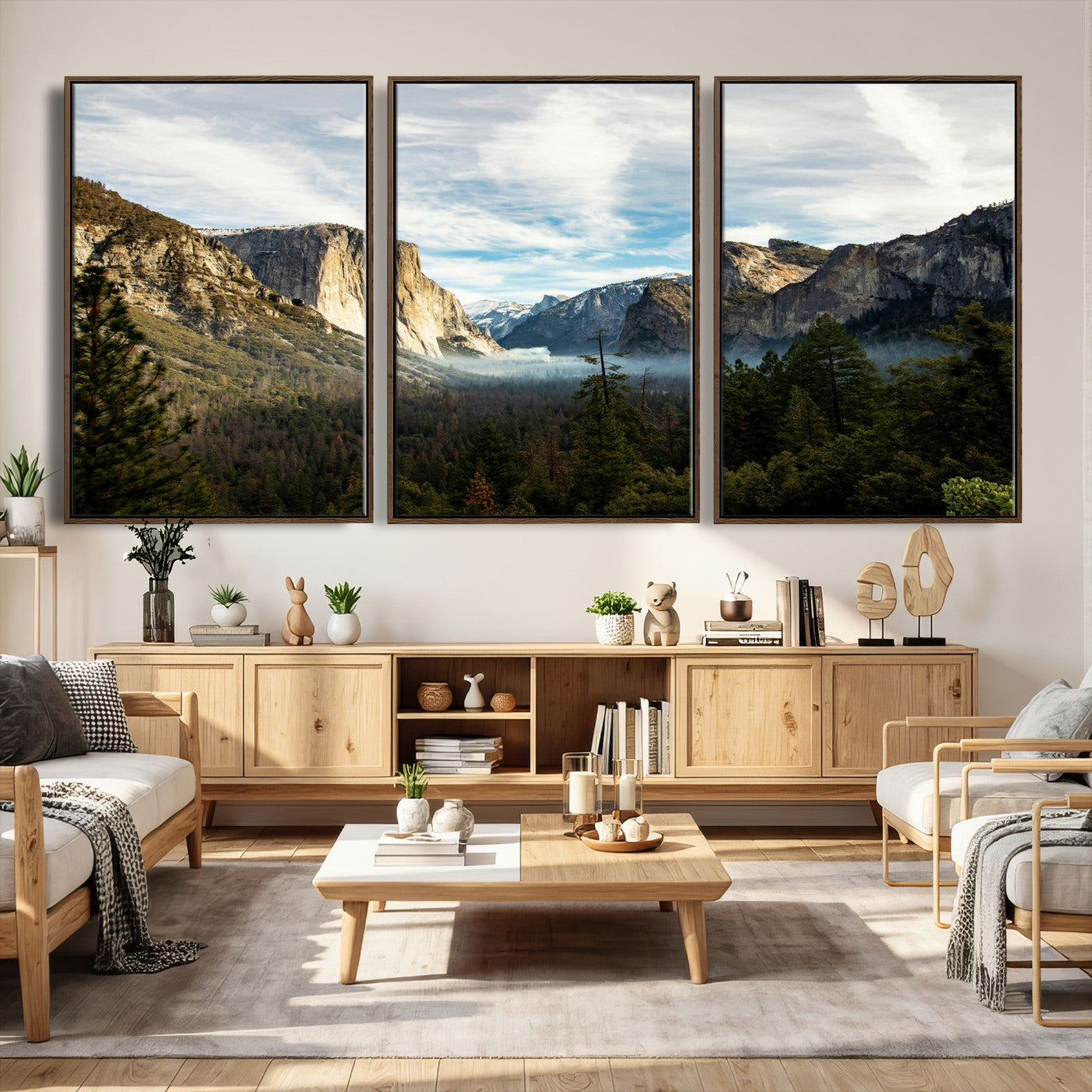 15089394-MGV-CV-36X24 - Yosemite Valley Mountain Landscape Wall Art Canvas Print, Granite Cliff Forest Valley Canvas Print, California National Park Scenic Art Printing