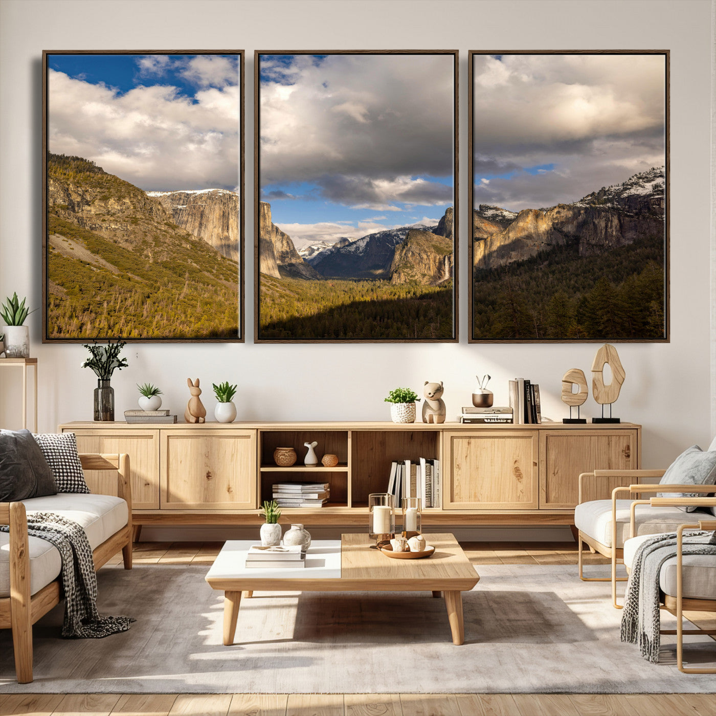 51451302-MGV-CV-36X24 - Yosemite Valley Mountain Landscape Wall Art Canvas Print, Granite Cliff Forest Valley Canvas Print, California National Park Scenic Art Printing