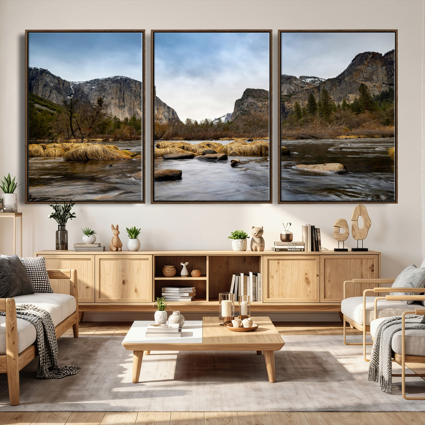 20458404-MGV-CV-36X24 - Yosemite Valley Mountain Landscape Wall Art Canvas Print, Granite Cliff Forest Valley Canvas Print, California National Park Scenic Art Printing