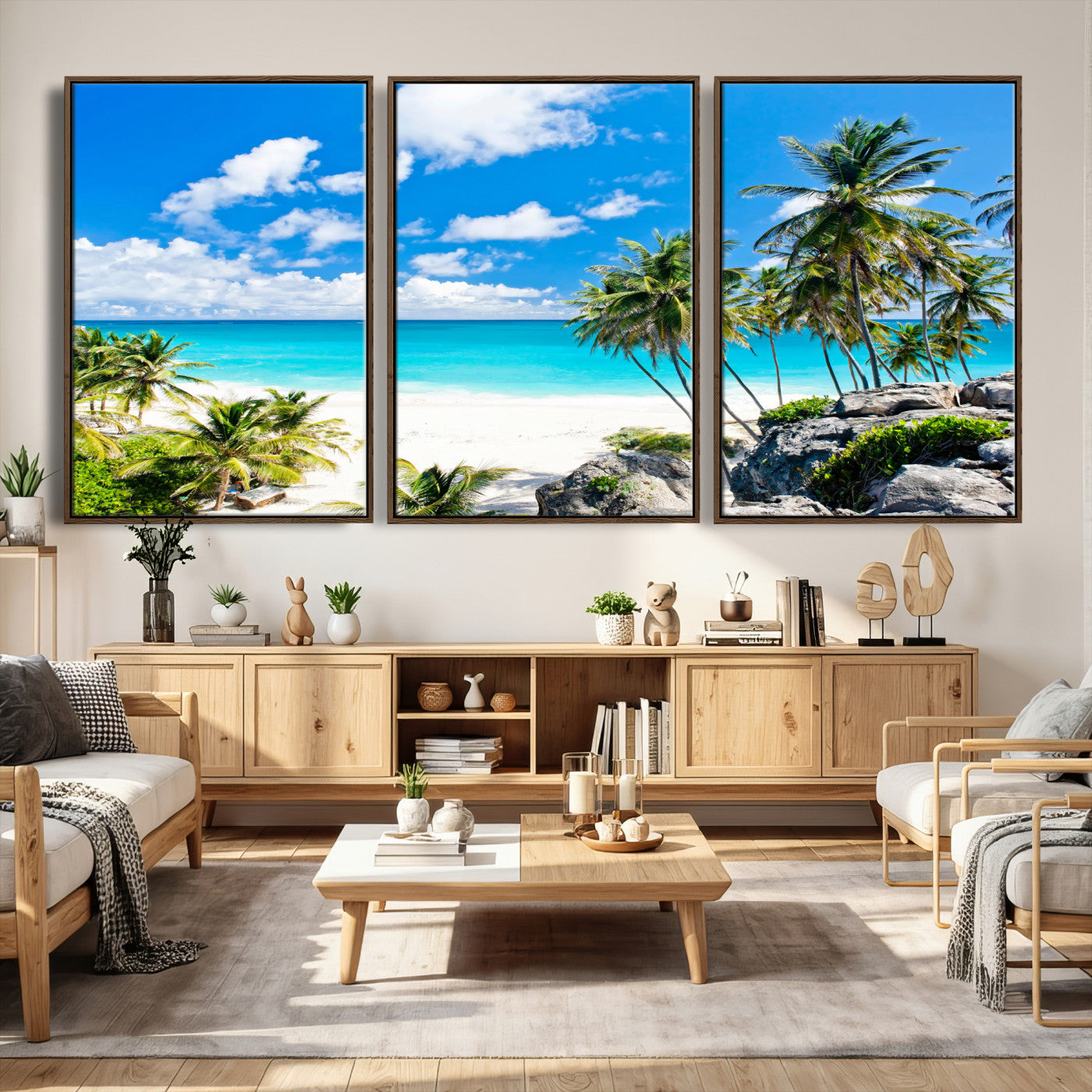 51097197-MGV-CV-36X24 - Tropical Beach Wall Art Canvas Print, Palm Tree Ocean Landscape Photography, Caribbean Coastal Artwork