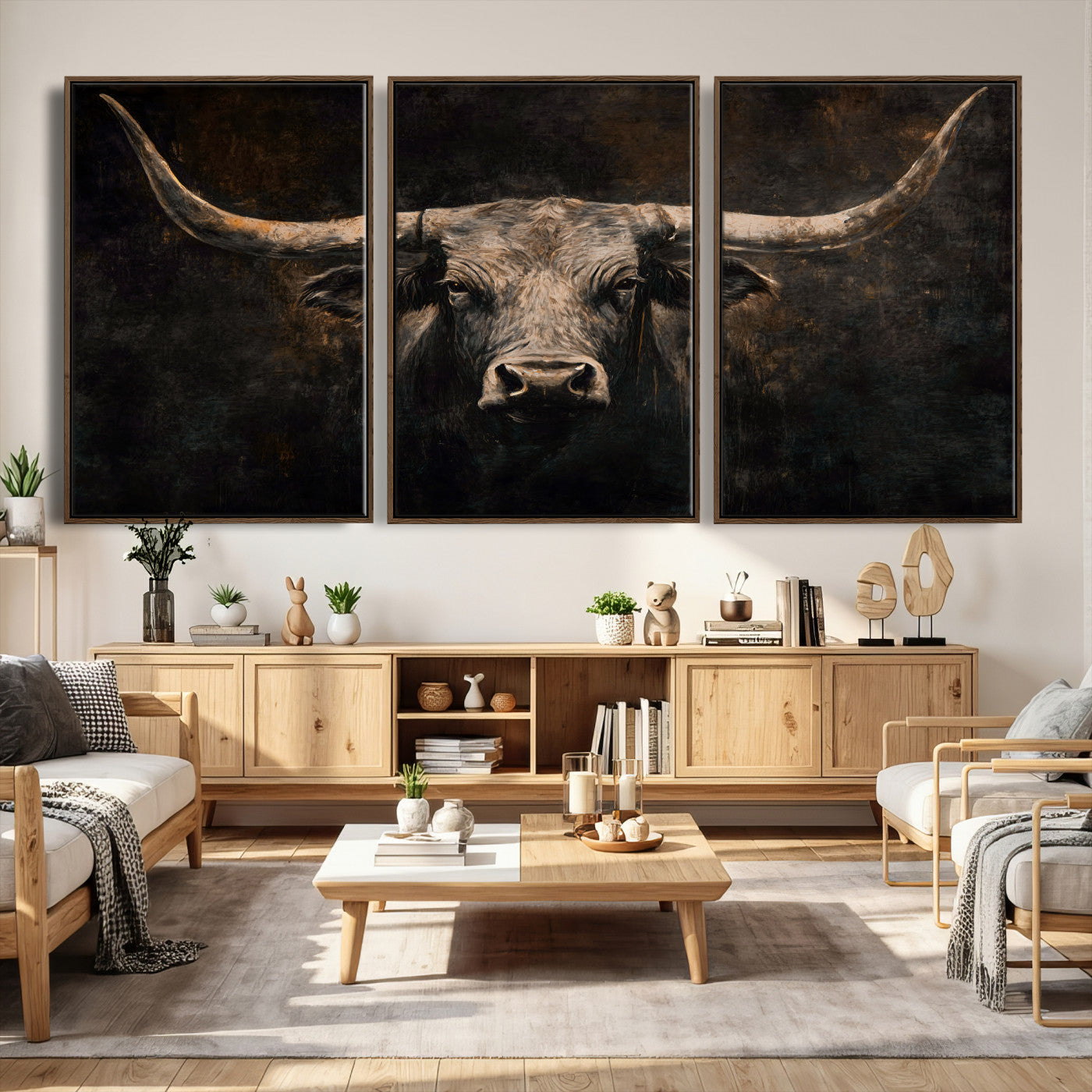 15731200-MGV-CV-36X24 - Vintage Longhorn Bull Wall Art Canvas Print – Rustic Western Cattle Artwork for Farmhouse, Ranch, Cabin, and Office Decor
