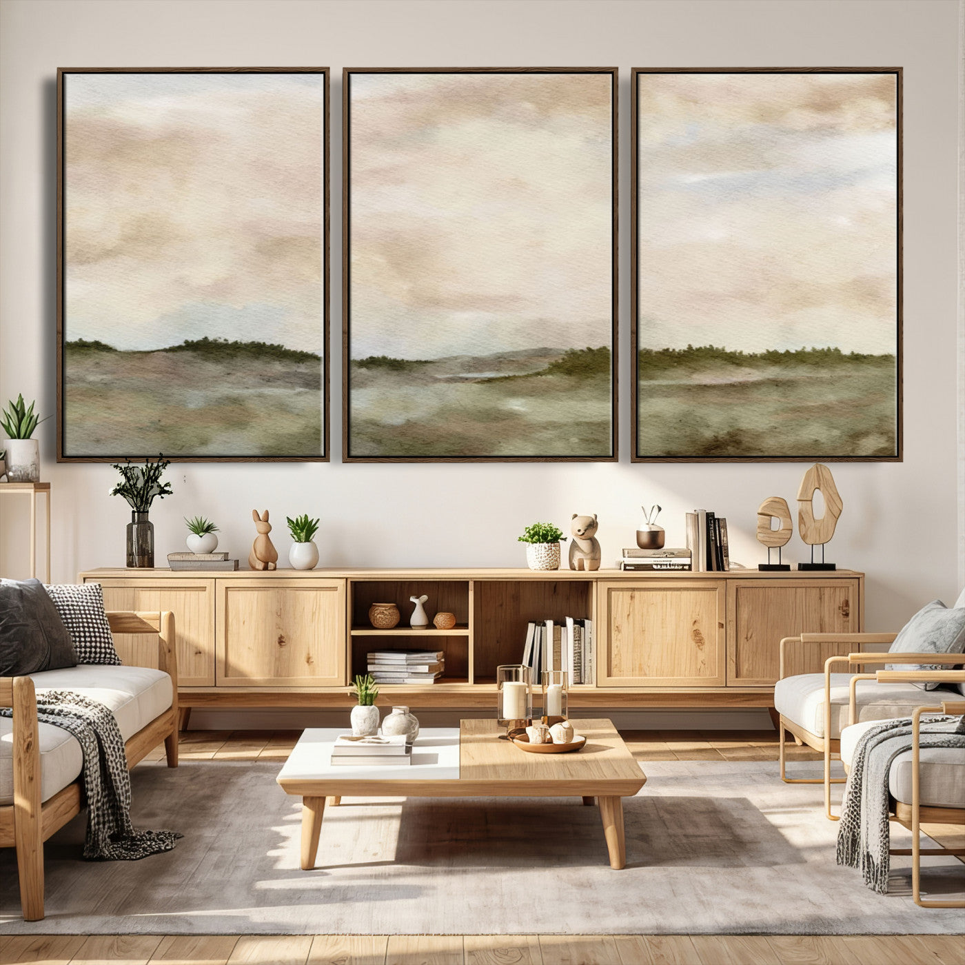 13578069-MGV-CV-36X24 - Abstract Landscape Wall Art Canvas Print, Watercolor Pastoral Landscape Painting Wall Decor for Modern Farmhouse Interiors